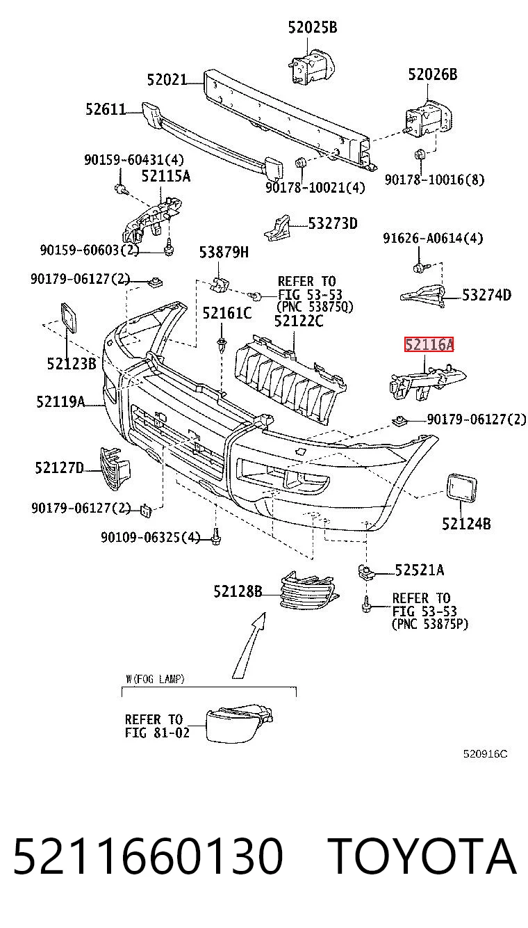 5211660130 Toyota Prowadnica zderzaka przedniego lewa