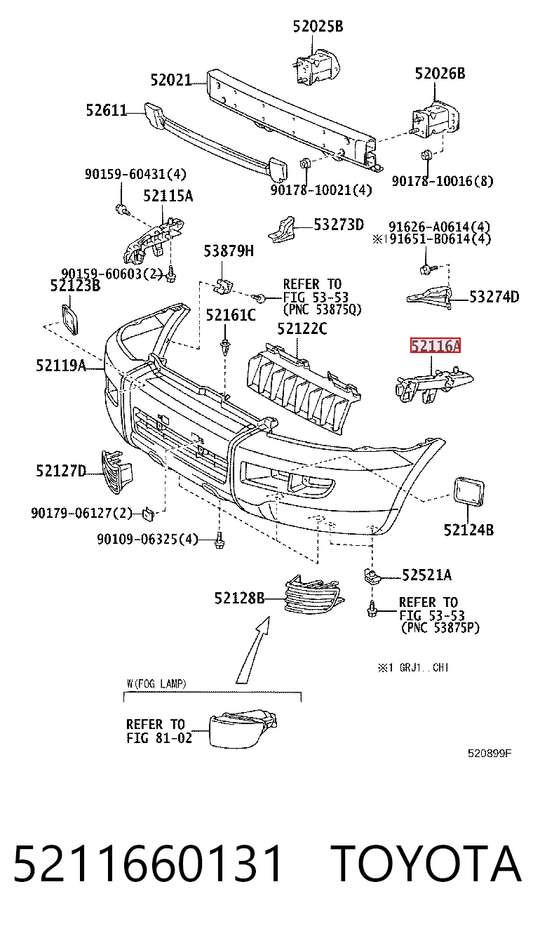 5211660131 Toyota Prowadnica zderzaka przedniego lewa