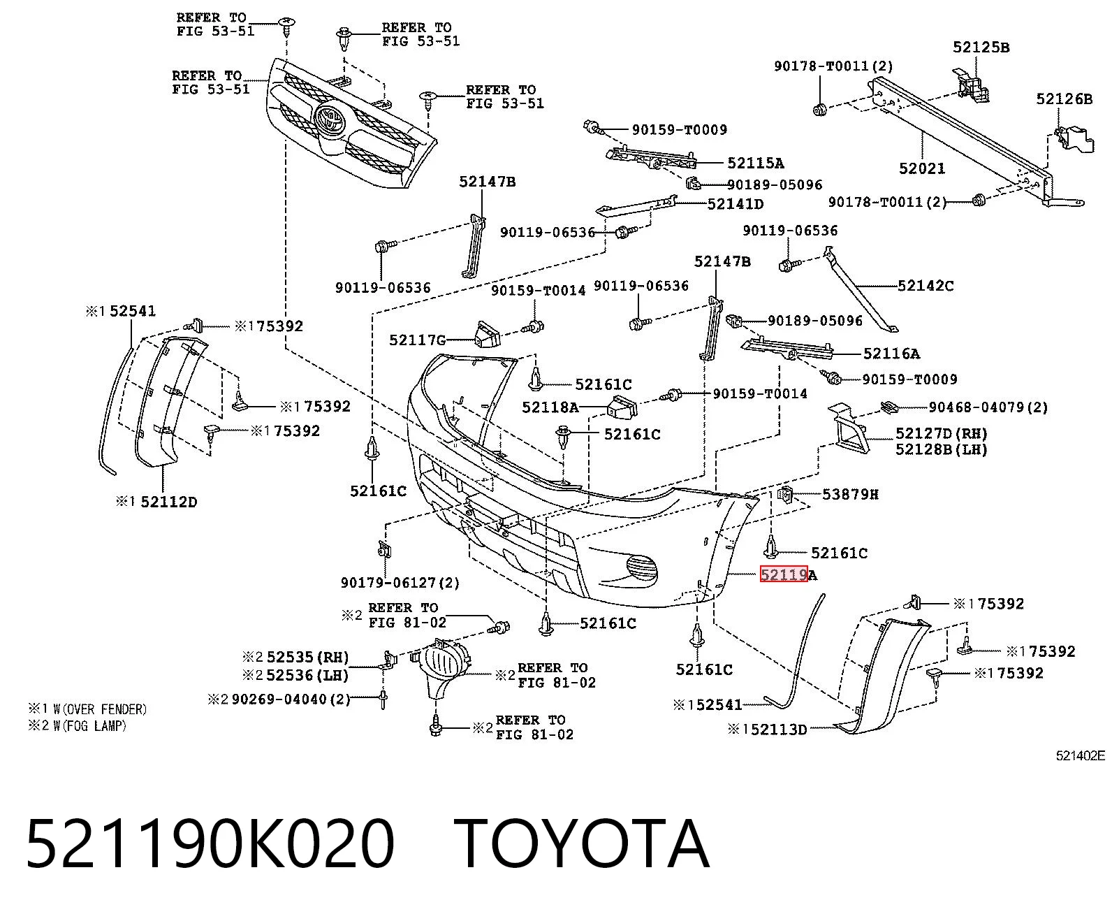 521190K020 Toyota Zderzak przedni