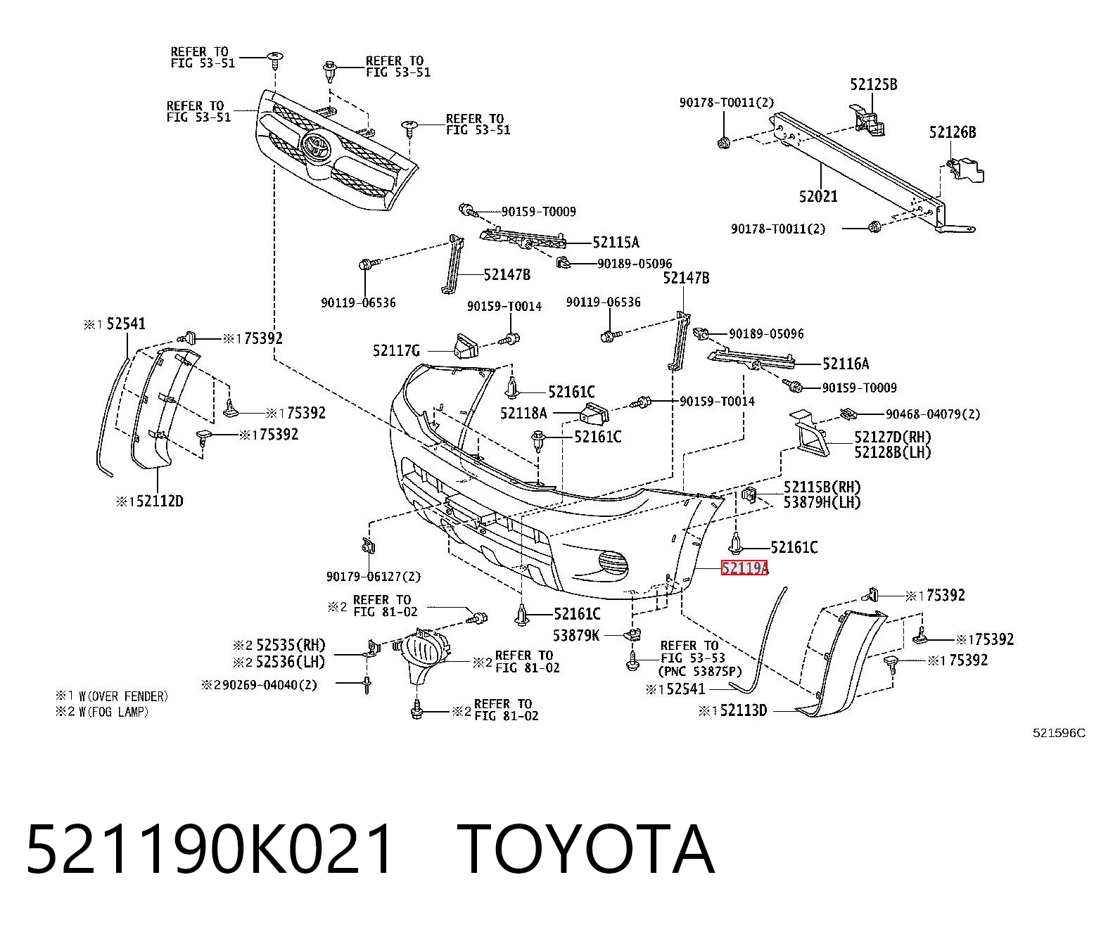 521190K021 Toyota Zderzak przedni