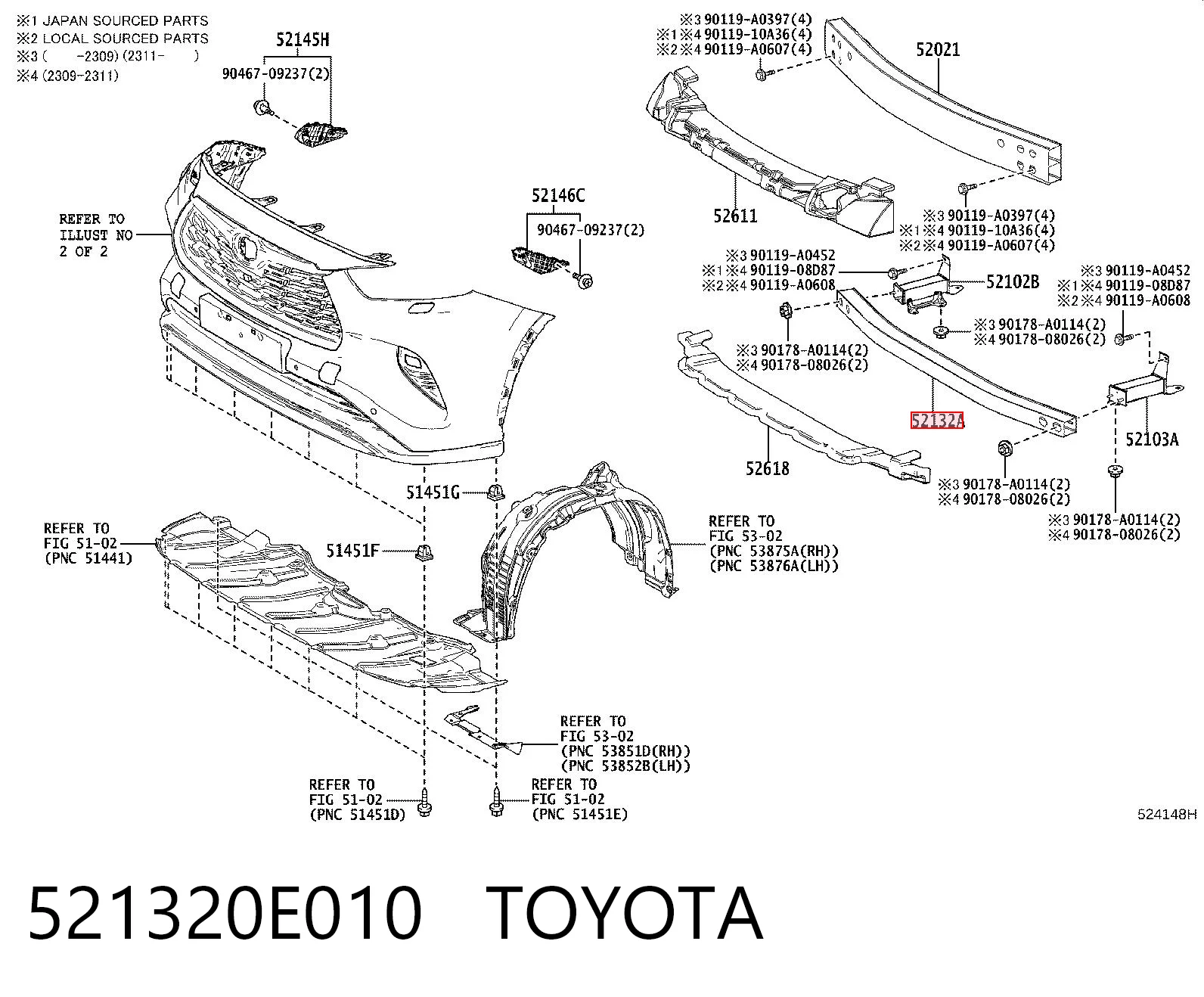 521320E010 Toyota Wzmocnienie zderzaka przedniego