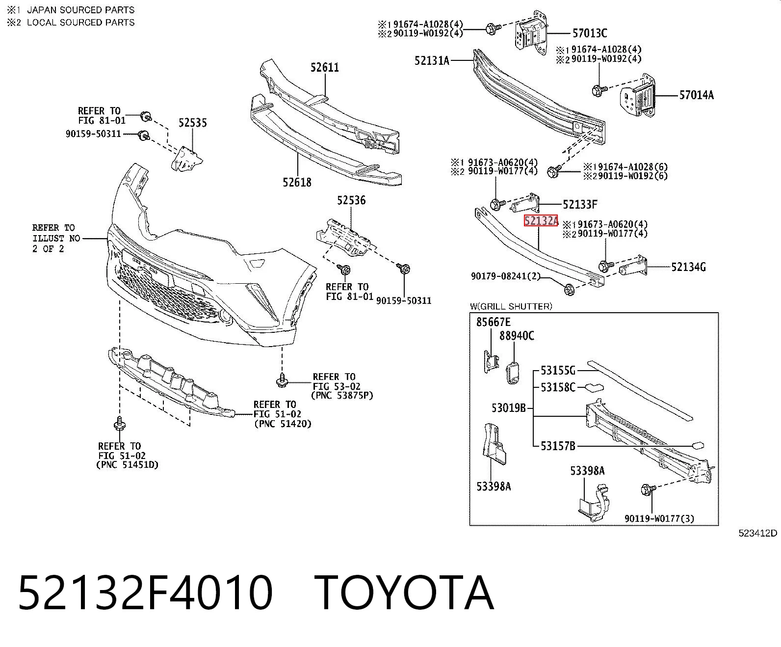 52132F4010 Toyota Wzmocnienie zderzaka przedniego