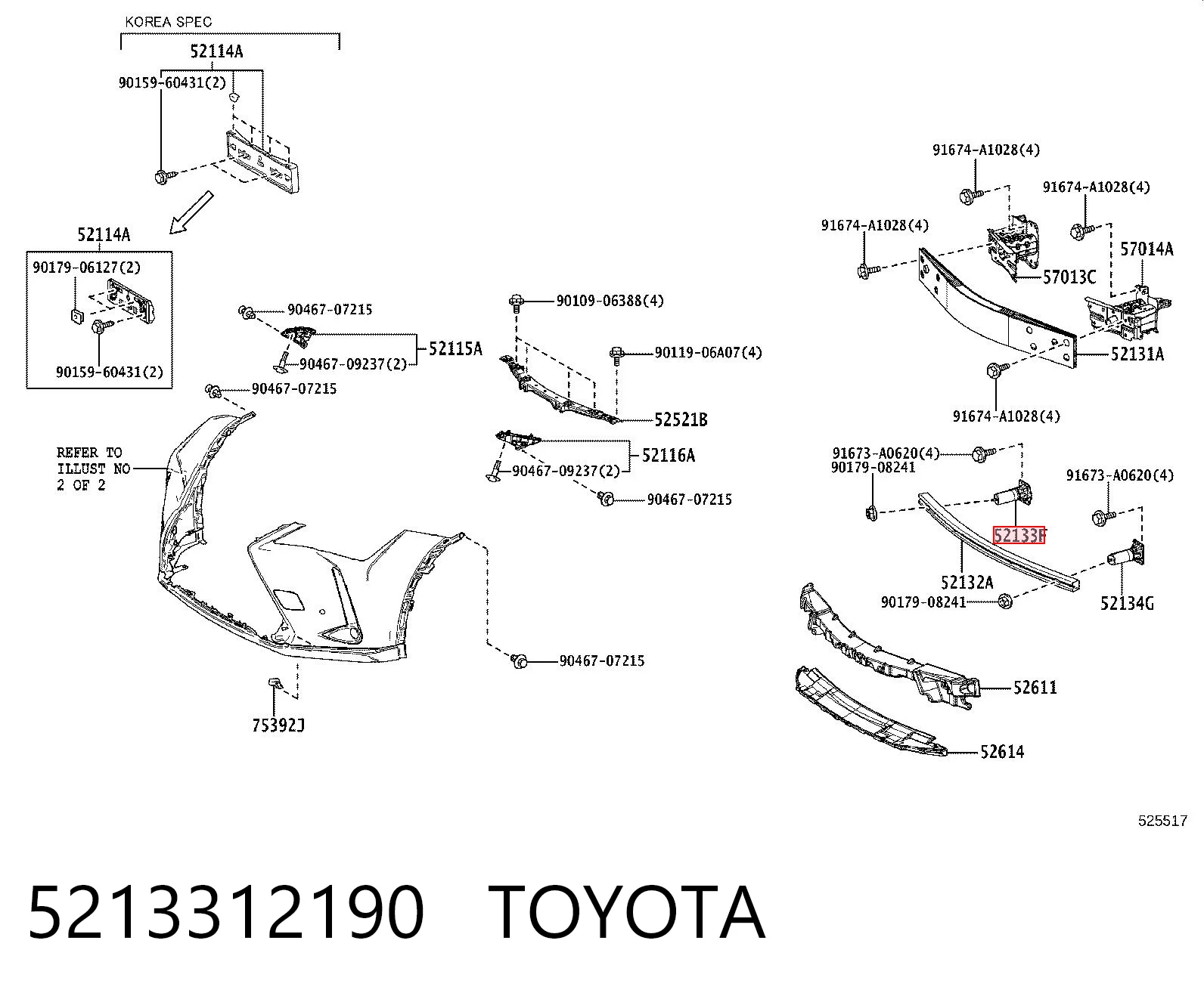 5213312190 Toyota Wspornik wzmocnienia zderzaka przedniego
