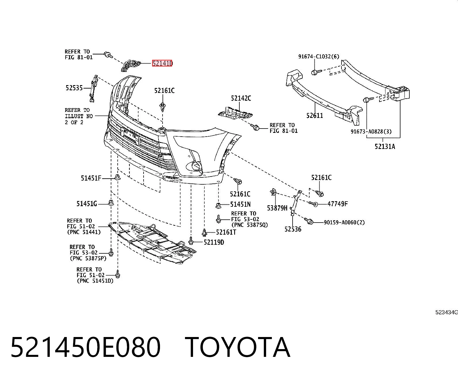 521450E080 Toyota Wspornik zderzaka przedniego prawy