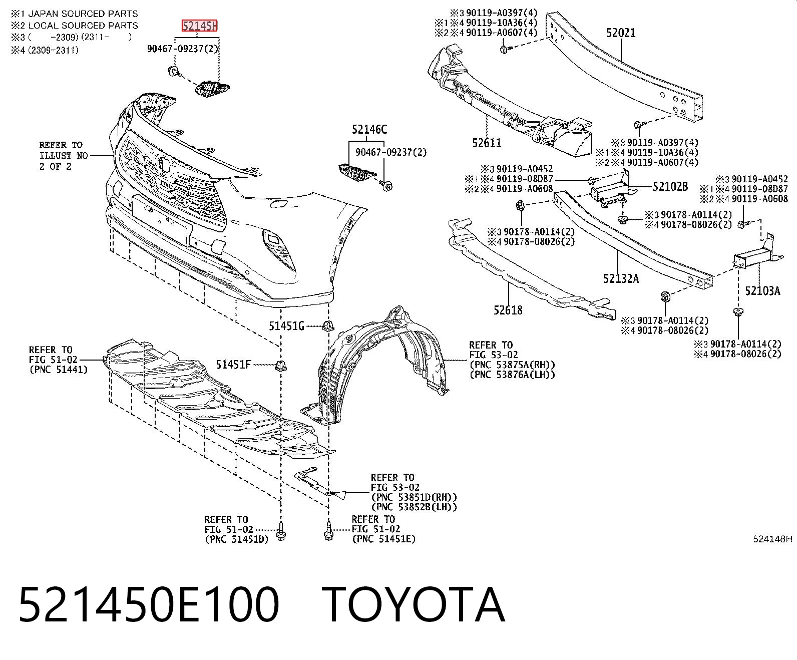 521450E100 Toyota Wspornik zderzaka przedniego prawy