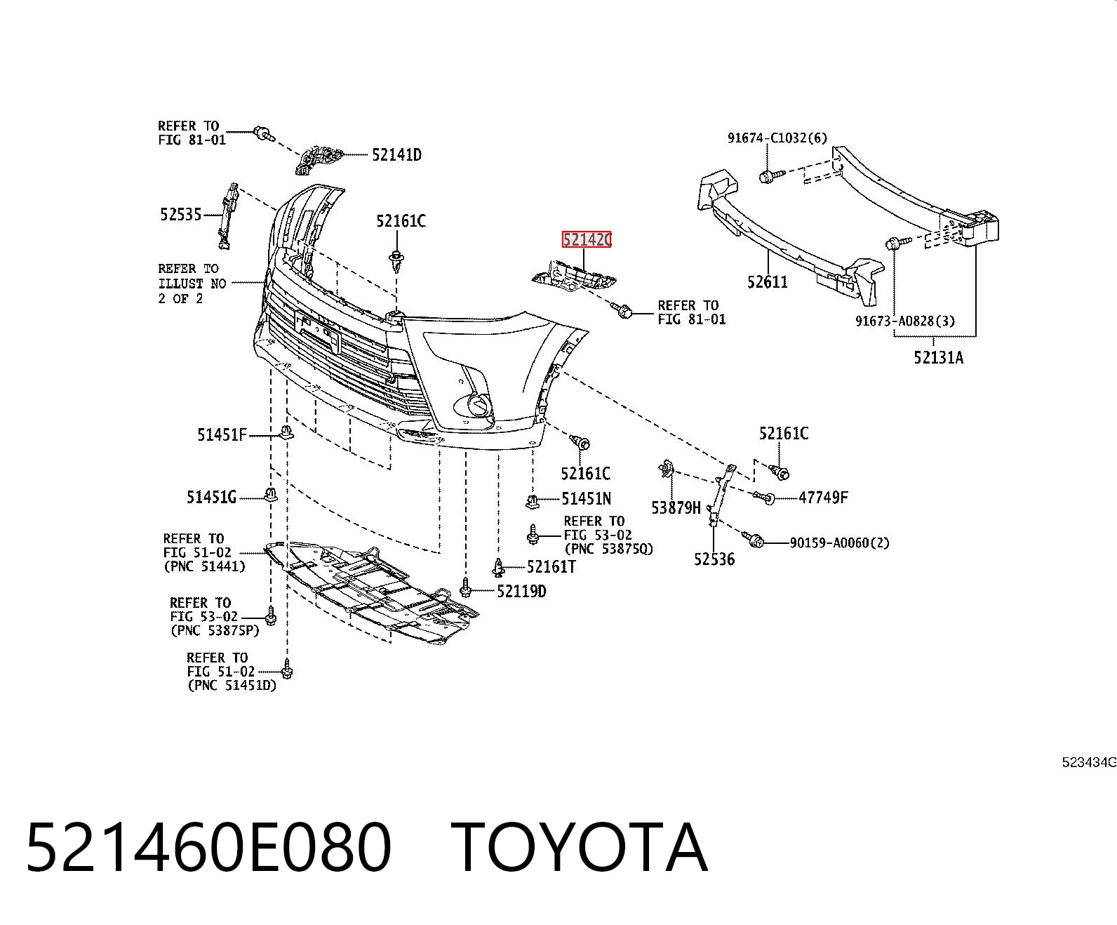 521460E080 Toyota Wspornik zderzaka przedniego lewy