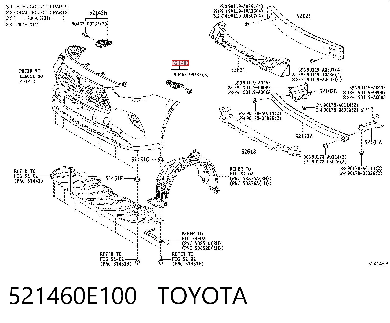 521460E100 Toyota Wspornik zderzaka przedniego lewy