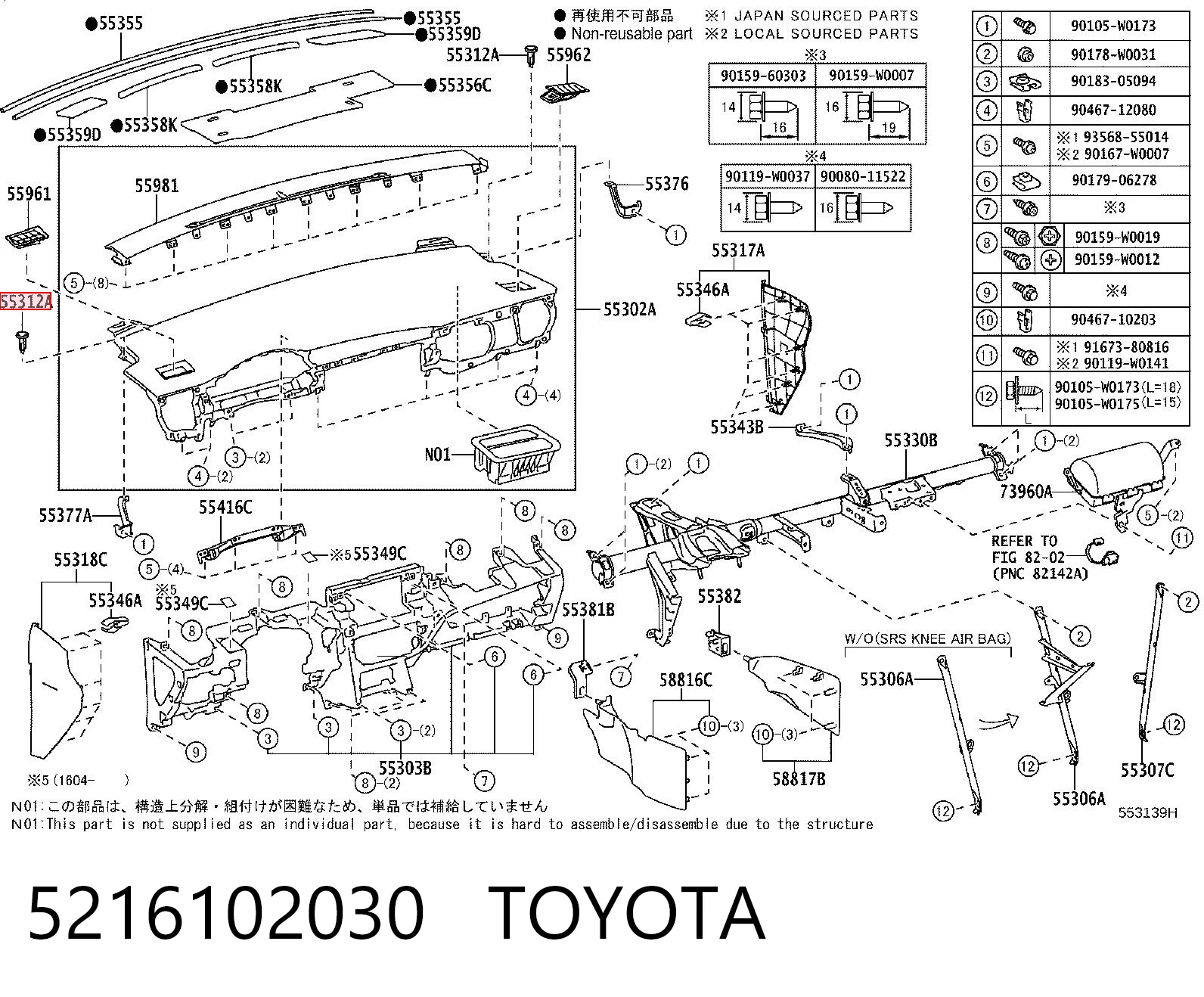 5216102030 Toyota Spinka mocowania zderzaka przedniego