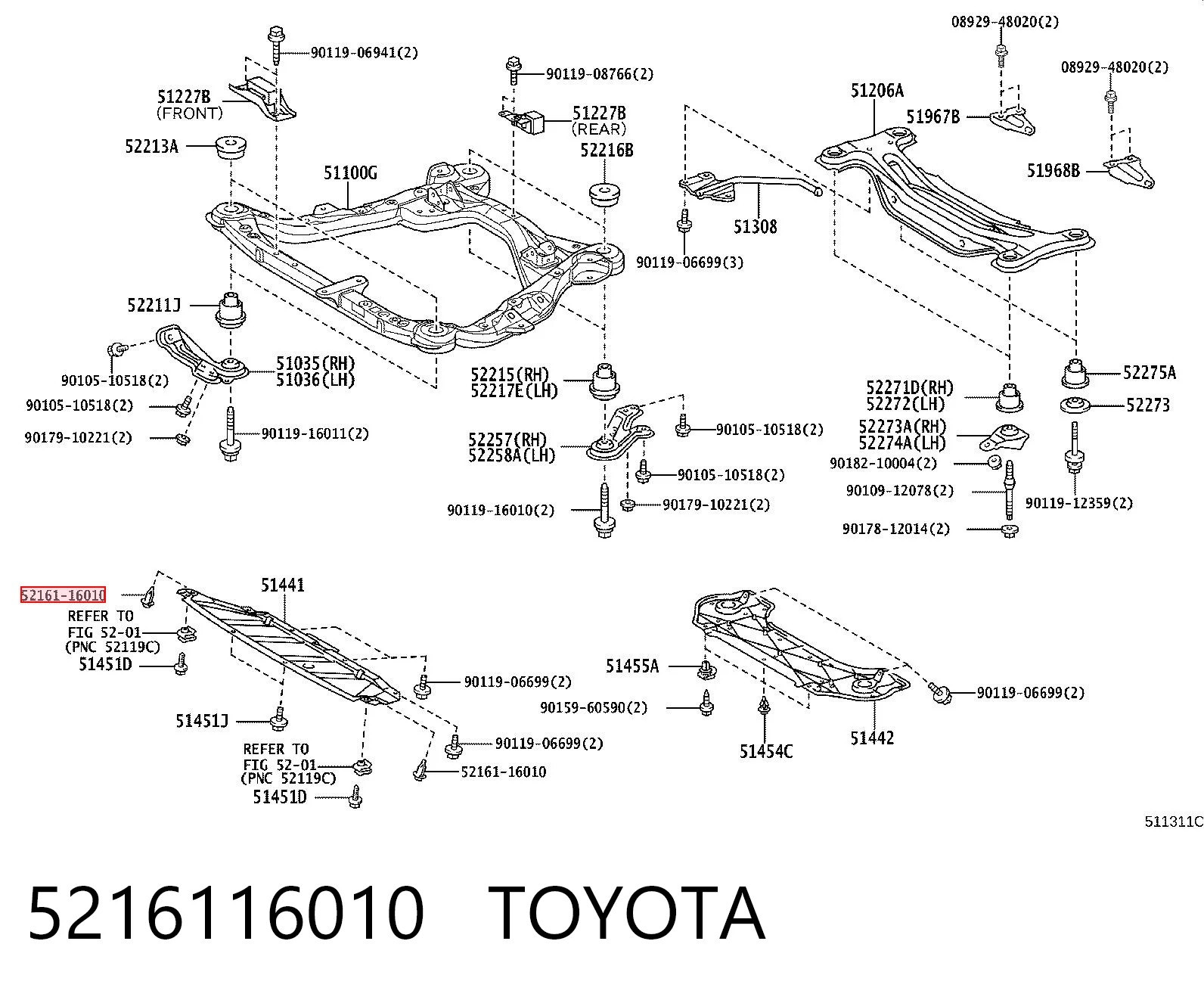 5216116010 Toyota Spinka mocowania zderzaka przedniego