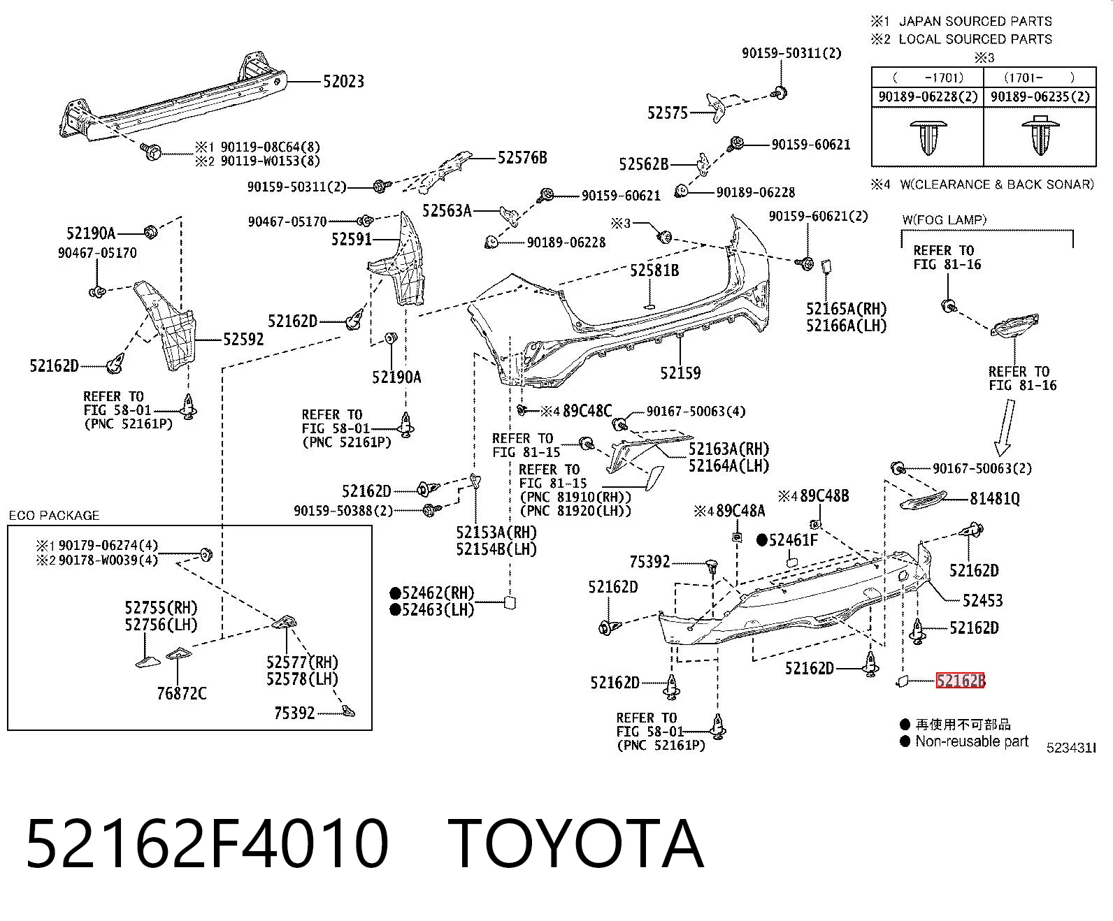 52162F4010 Toyota Zaślepka zderzaka haka holowniczego tylna