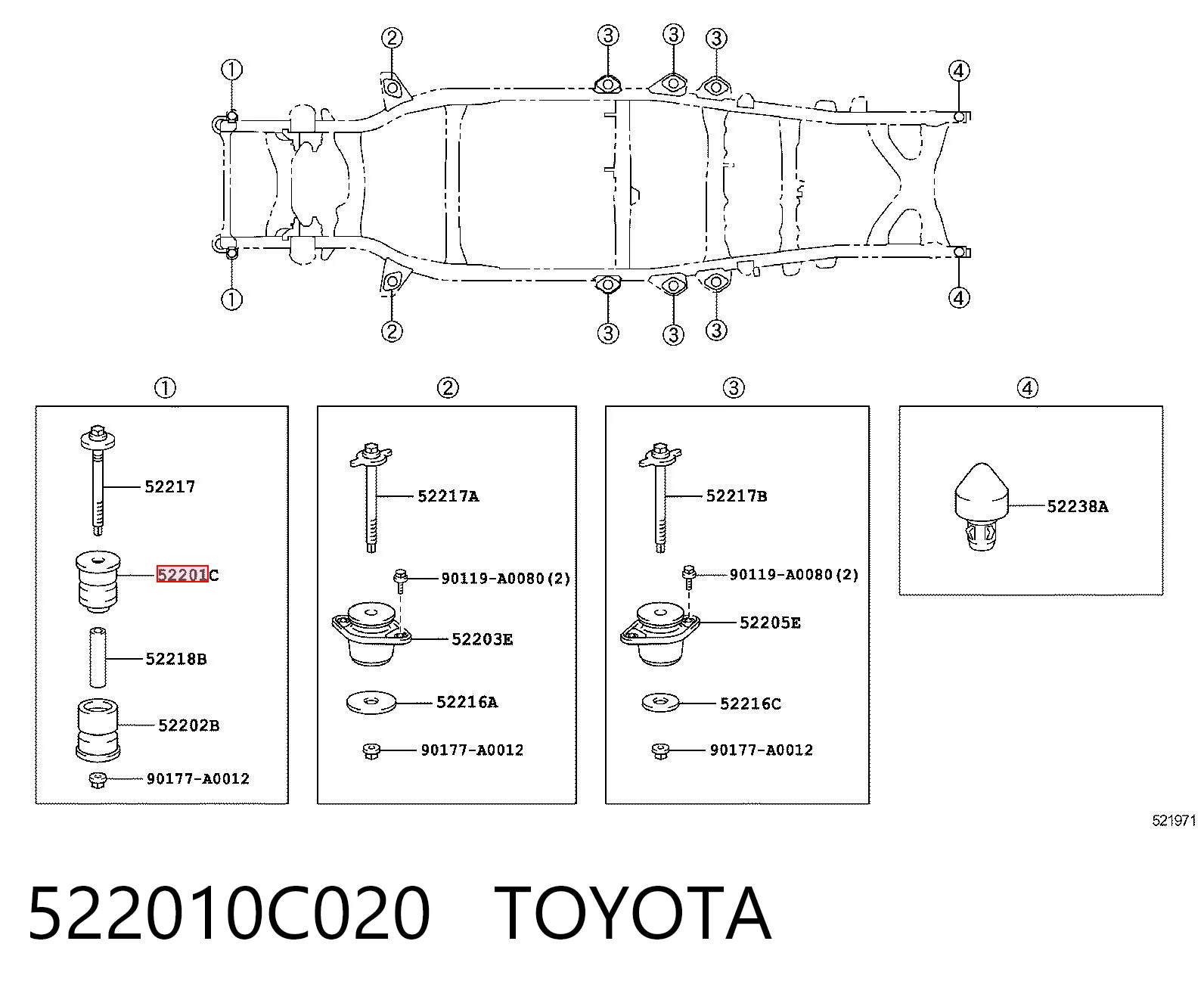 522010C020 Toyota Poduszka ramy (mocowania nadwozia)