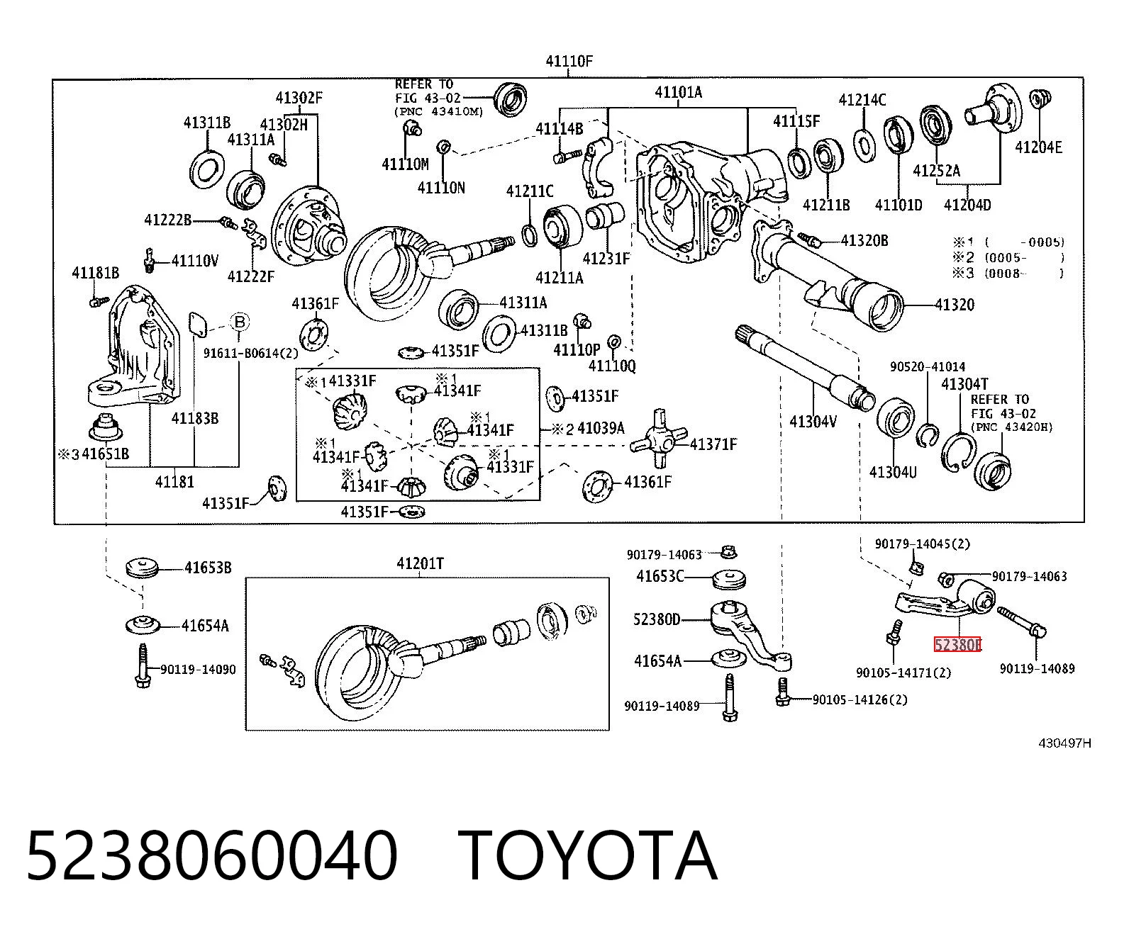 5238060040 Toyota Wspornik (trawers) przedniego reduktora lewy