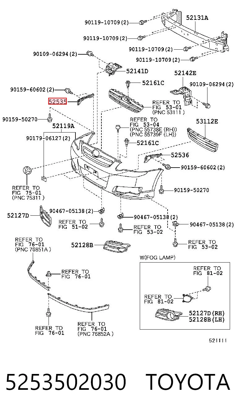 5253502030 Toyota Wspornik zderzaka przedniego prawy zewnętrzny