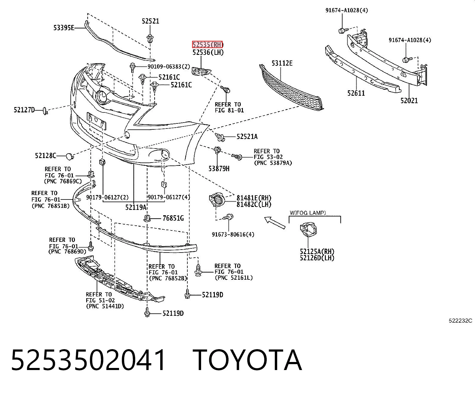 5253502041 Toyota Wspornik zderzaka przedniego prawy