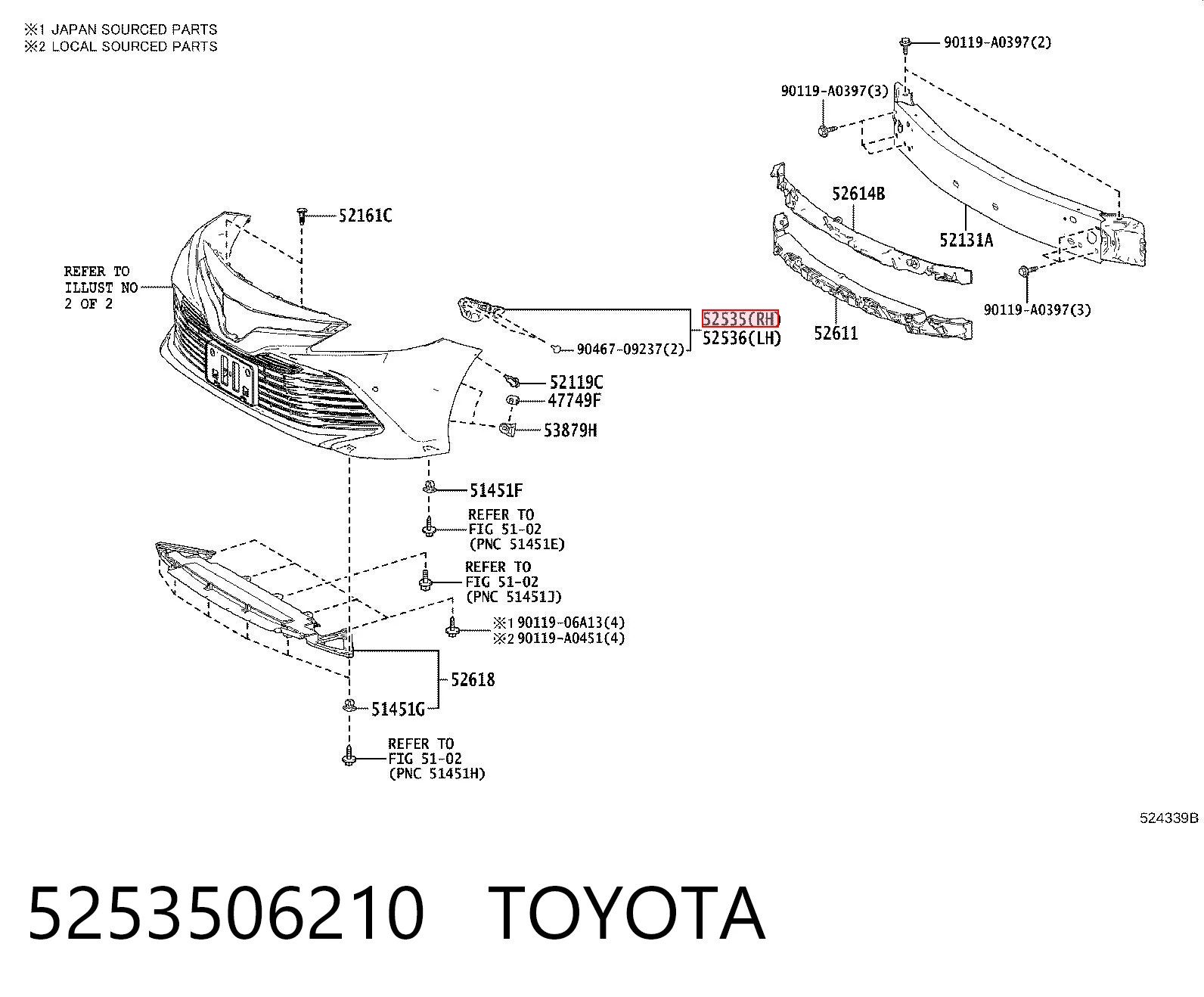 5253506210 Toyota Wspornik zderzaka przedniego prawy