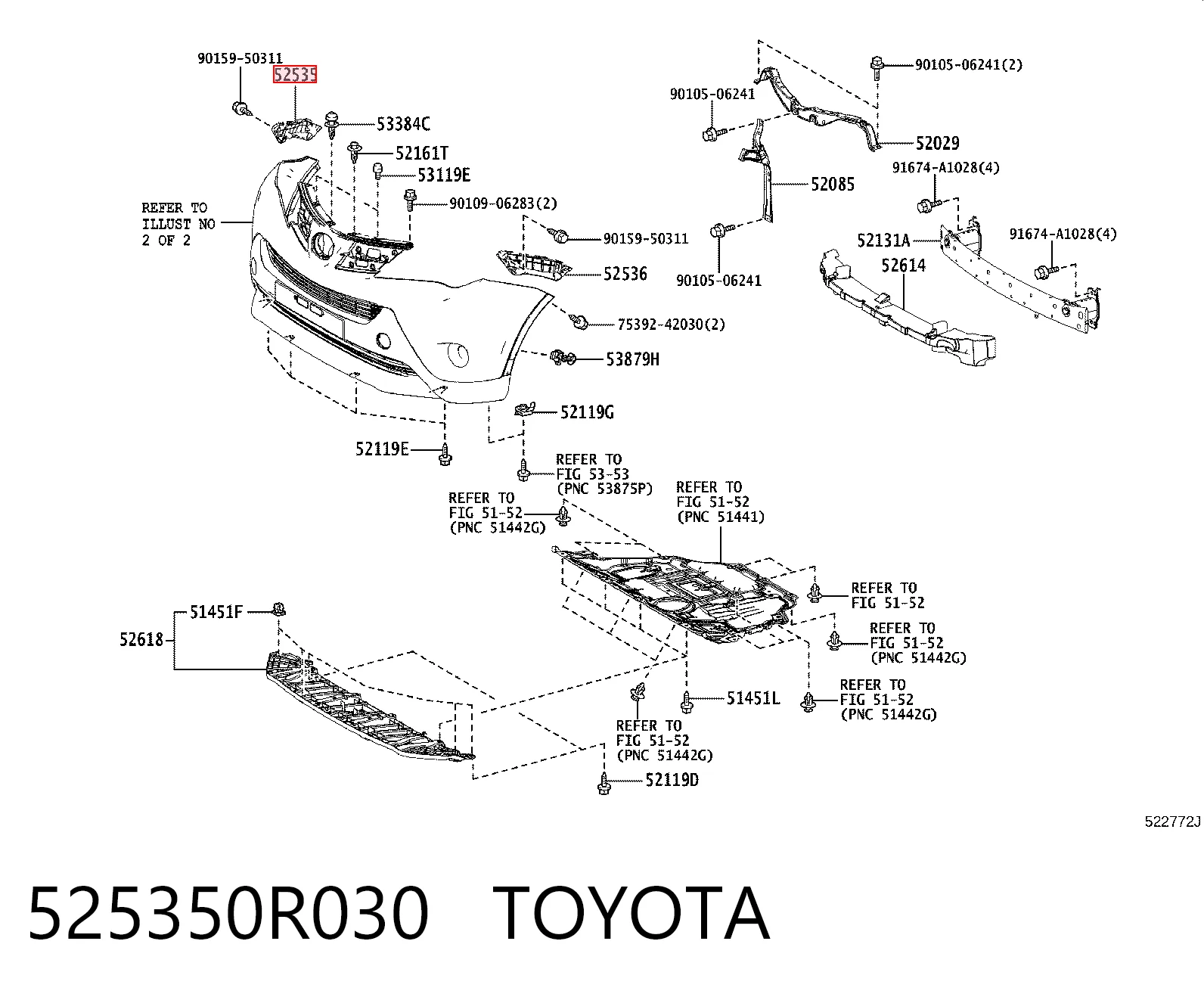 525350R030 Toyota Wspornik zderzaka przedniego prawy zewnętrzny