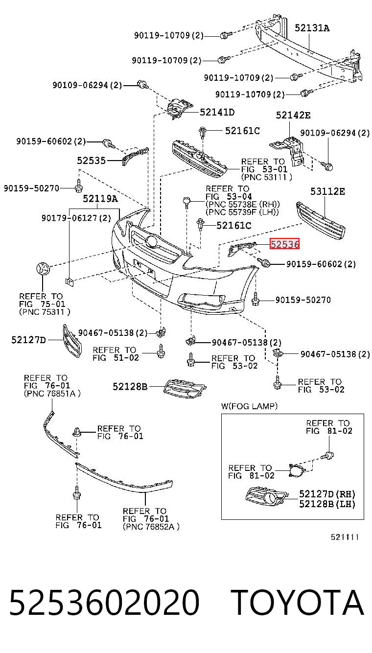 5253602020 Toyota Wspornik zderzaka przedniego lewy zewnętrzny