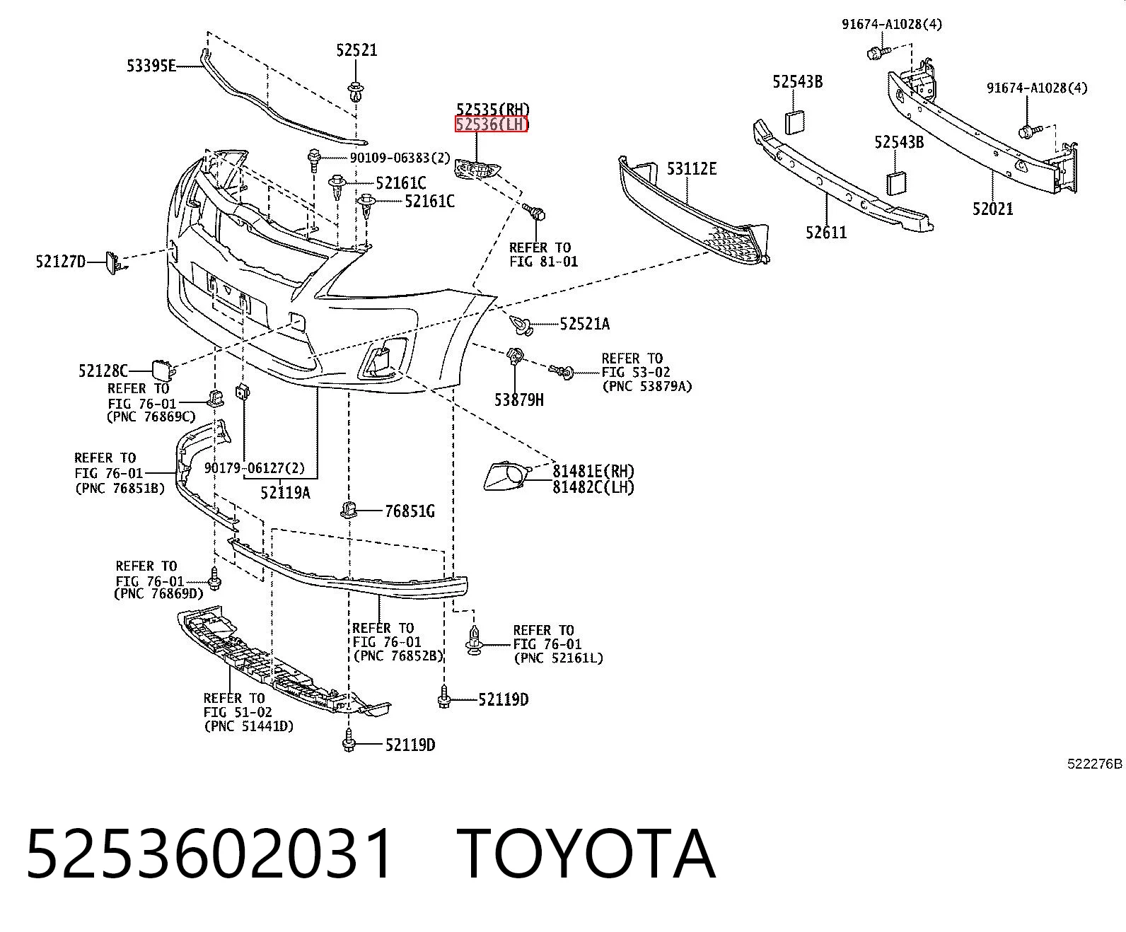 5253602031 Toyota Wspornik zderzaka przedniego lewy