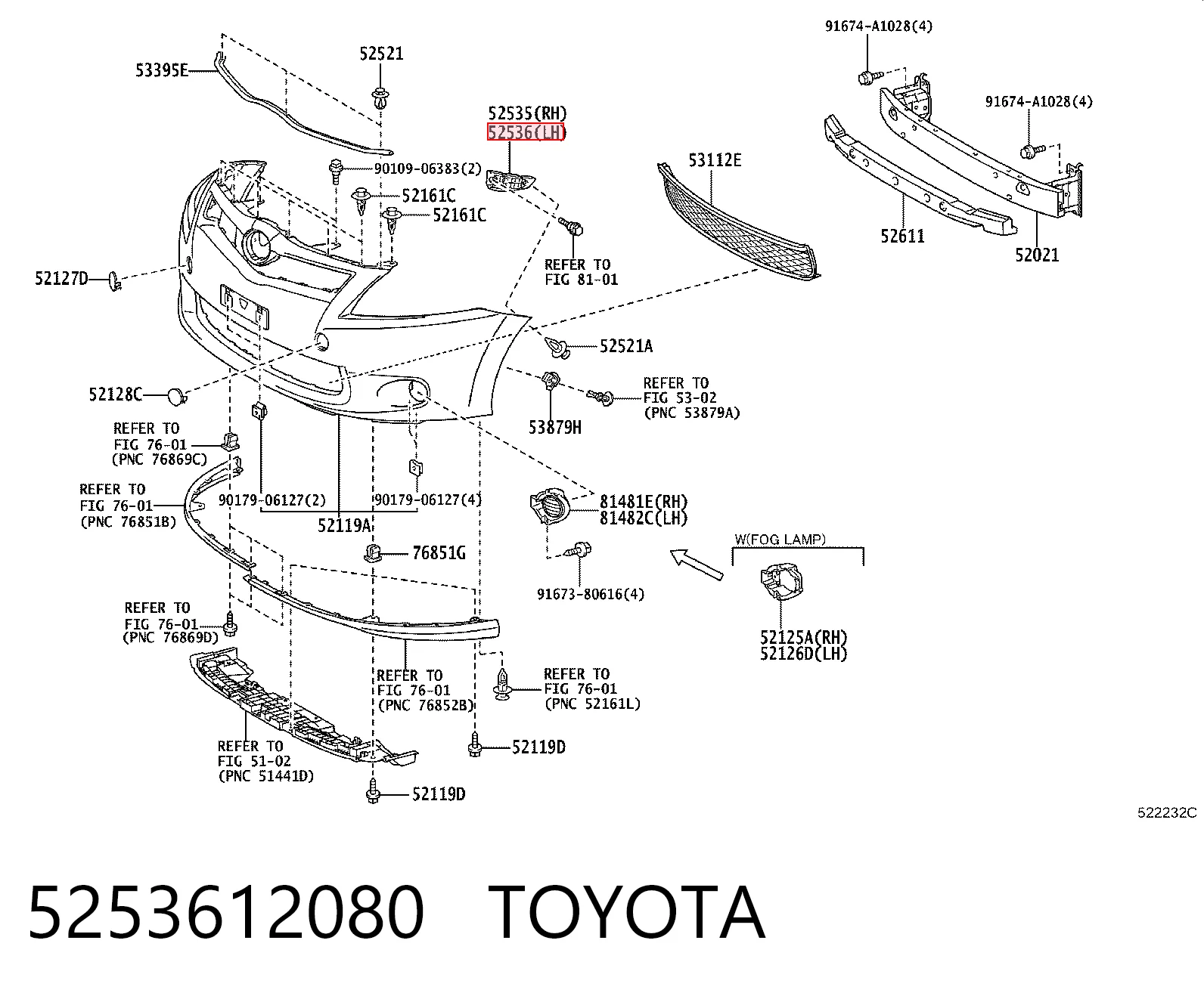 5253612080 Toyota Wspornik zderzaka przedniego lewy
