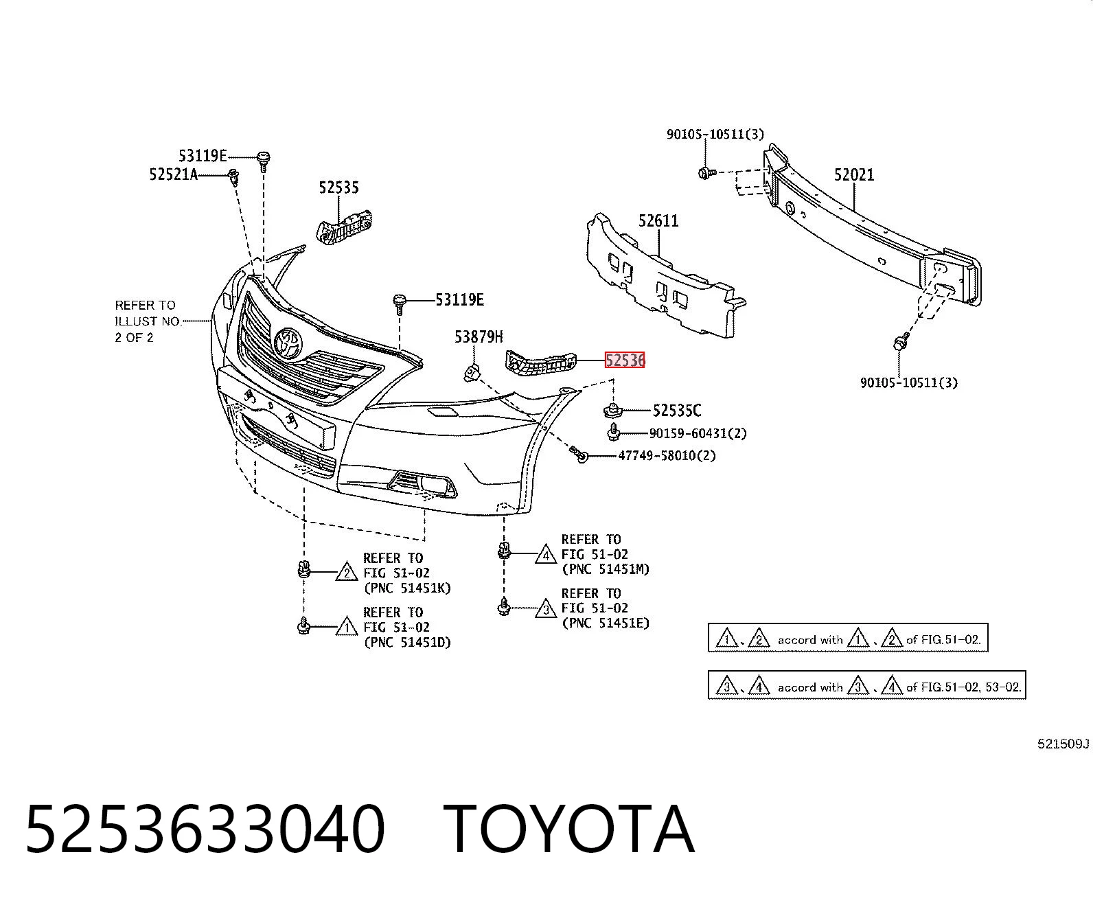 5253633040 Toyota Wspornik zderzaka przedniego lewy zewnętrzny