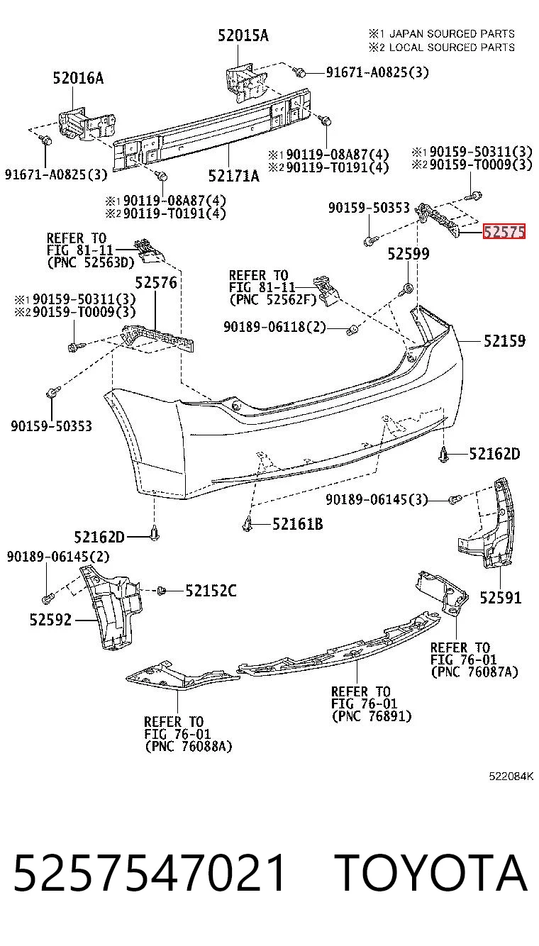 5257547021 Toyota Wspornik zderzaka tylnego prawy