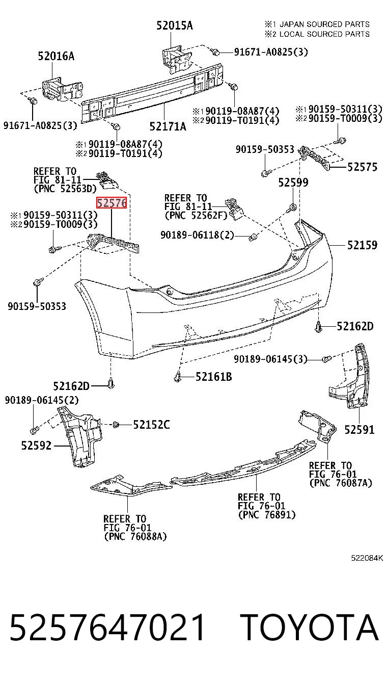 5257647021 Toyota Wspornik zderzaka tylnego lewy