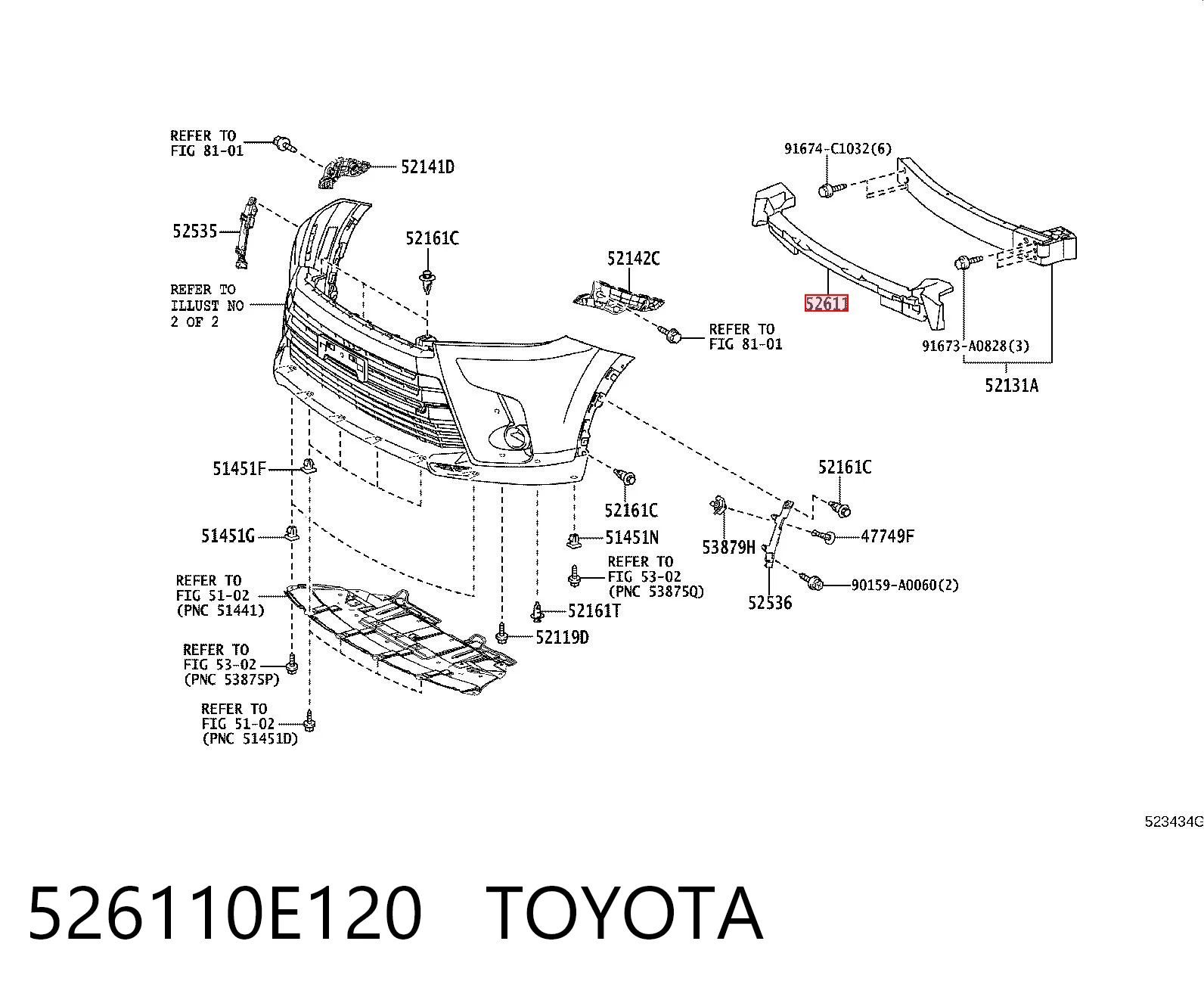 526110E120 Toyota Absorber (wypełniacz) zderzaka przedniego