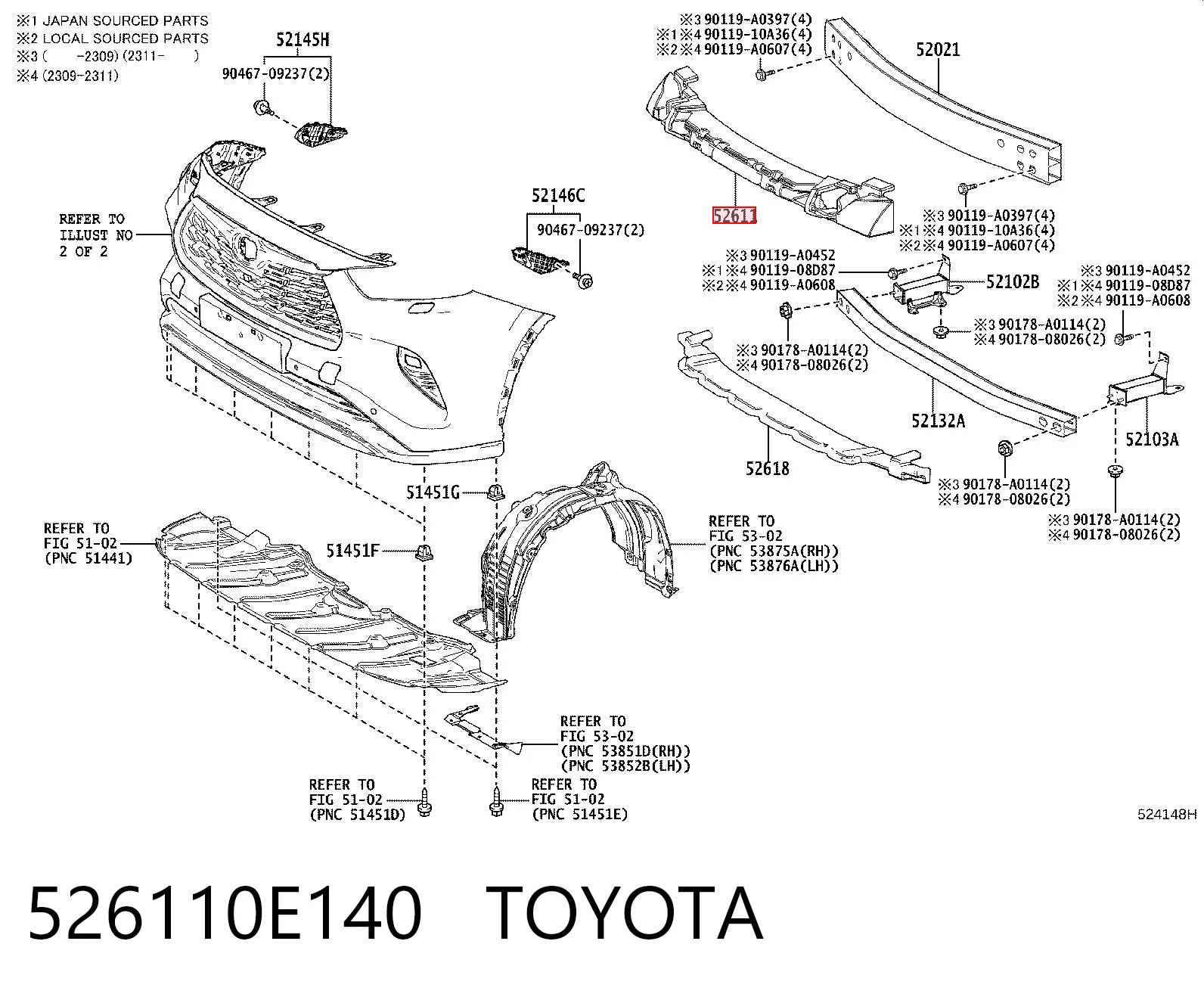 526110E140 Toyota Absorber (wypełniacz) zderzaka przedniego