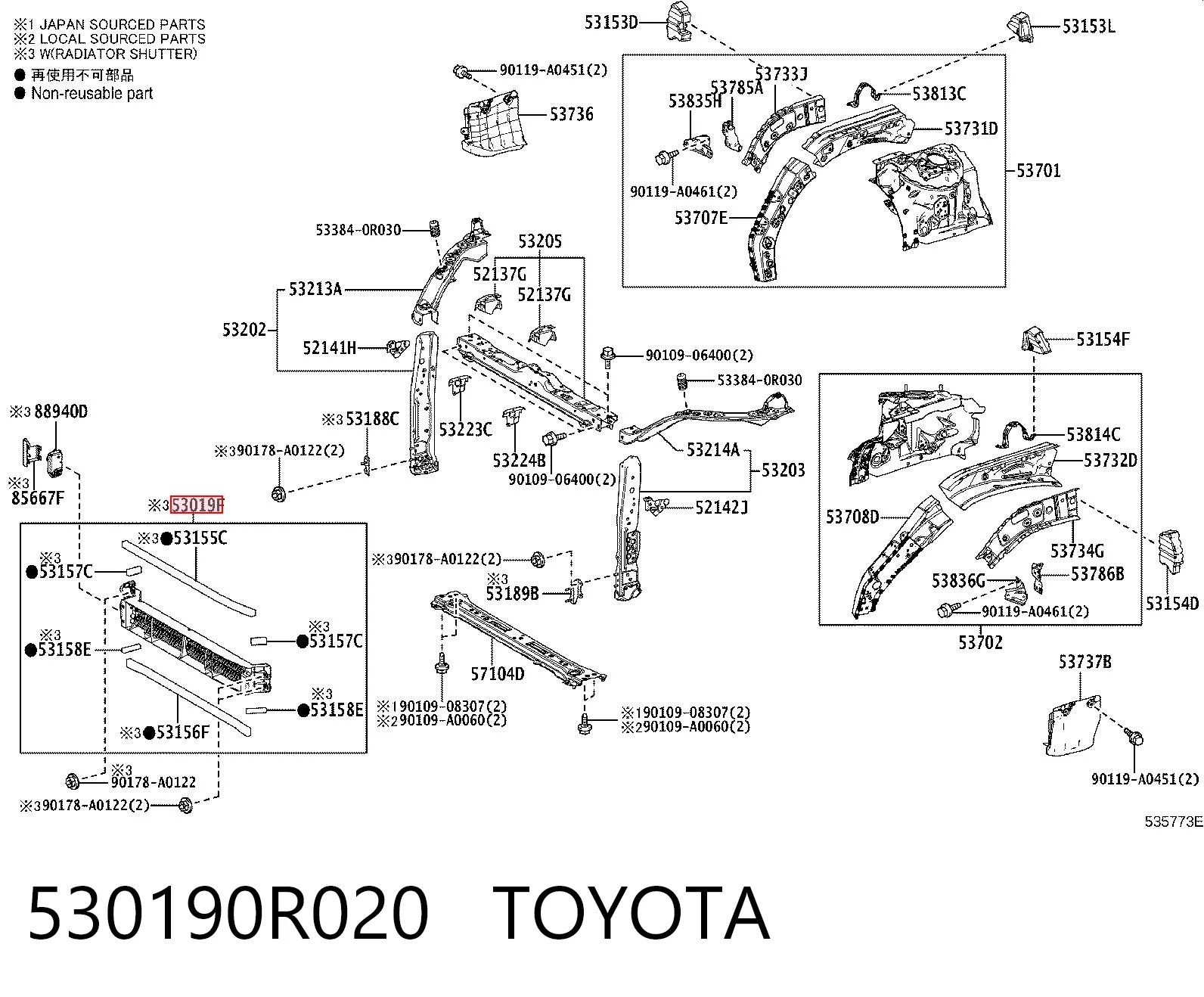 530190R020 Toyota Kierownica powietrza (deflektor) chłodnicy