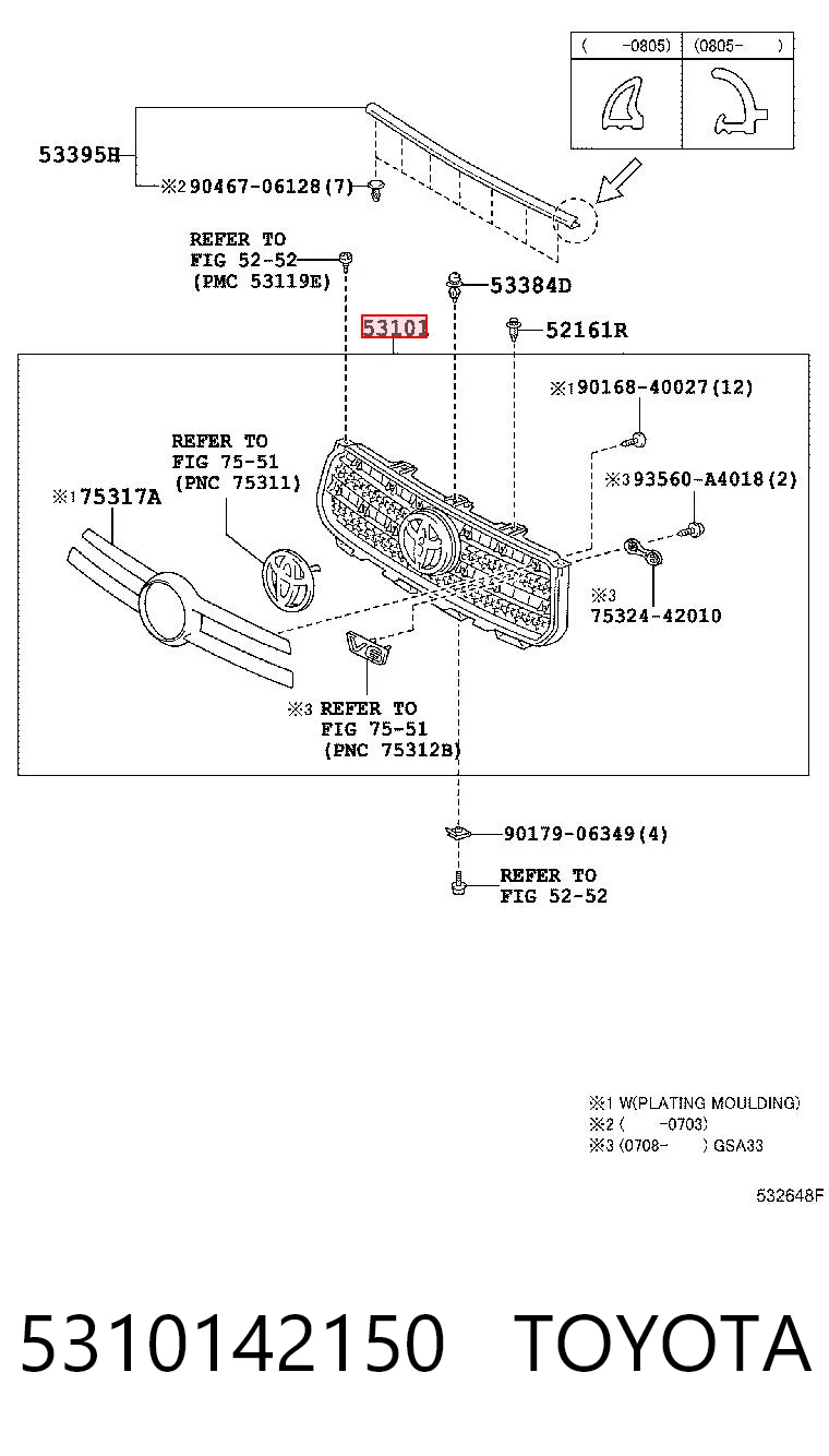 5310142150 Toyota Atrapa chłodnicy