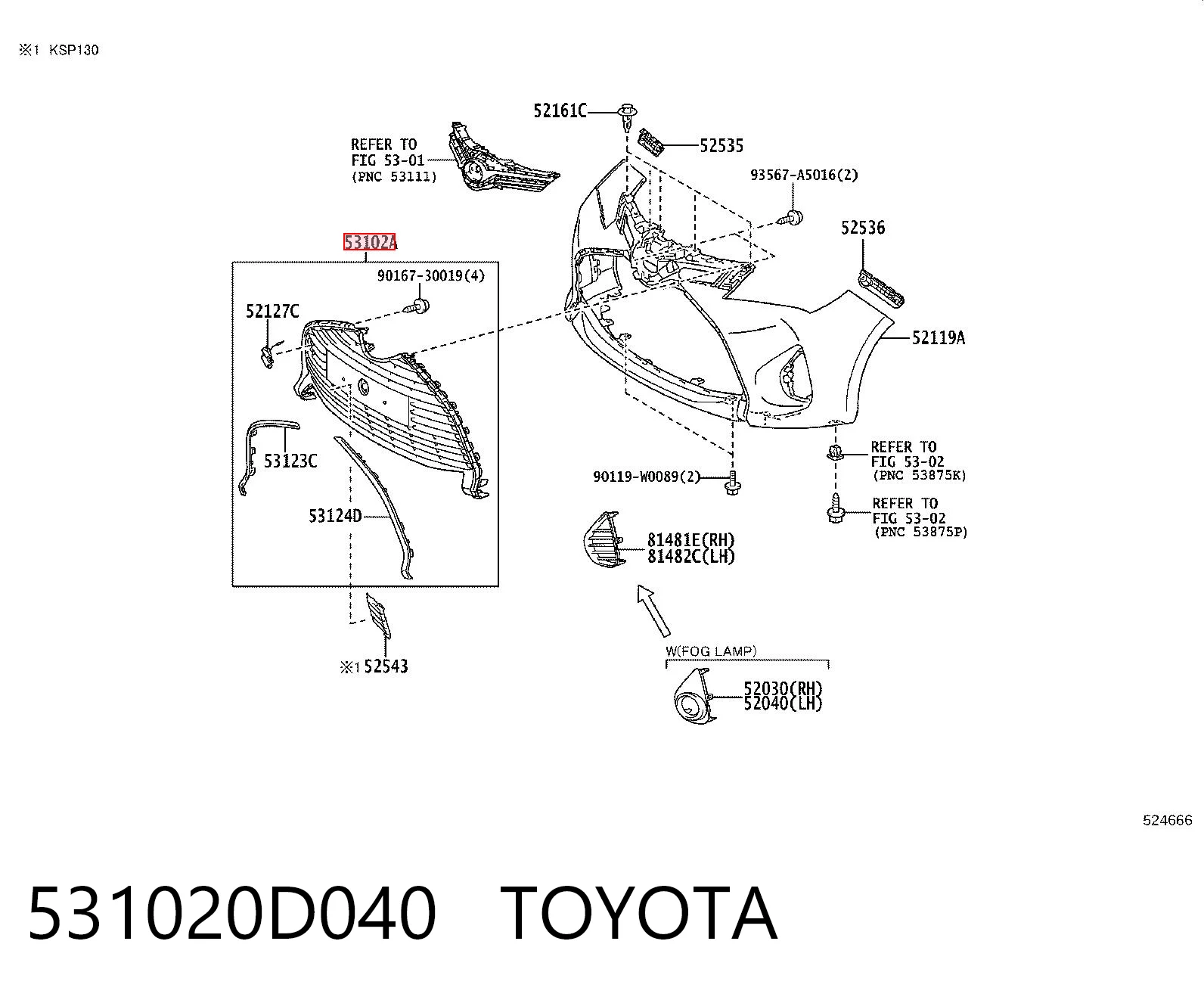 531020D040 Toyota Atrapa chłodnicy
