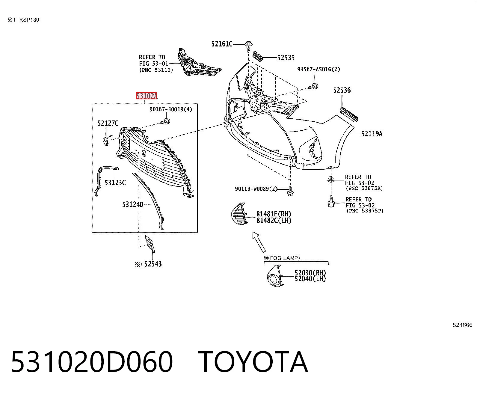 531020D060 Toyota Atrapa chłodnicy