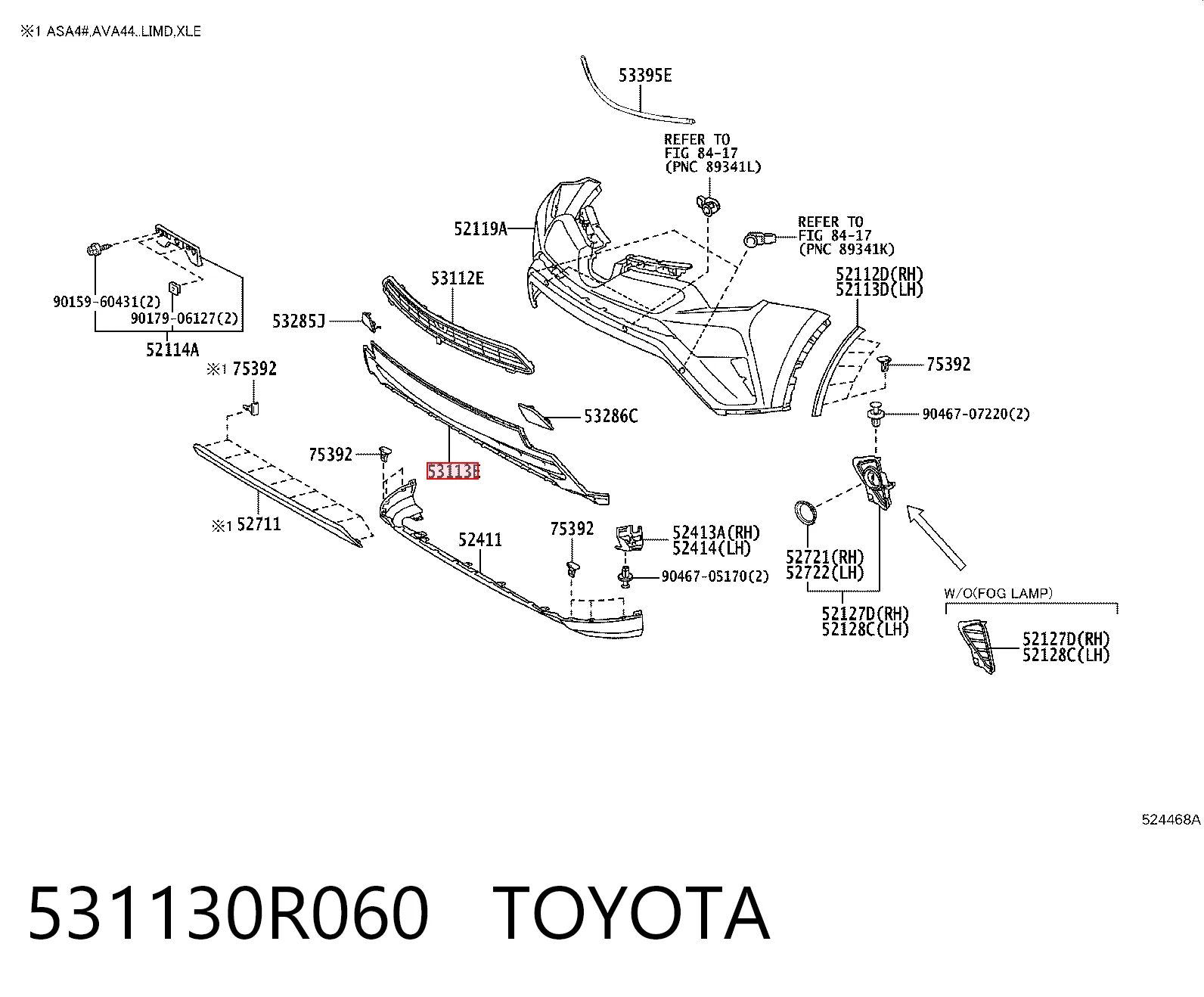 531130R060 Toyota Kratka zderzaka przedniego dolna