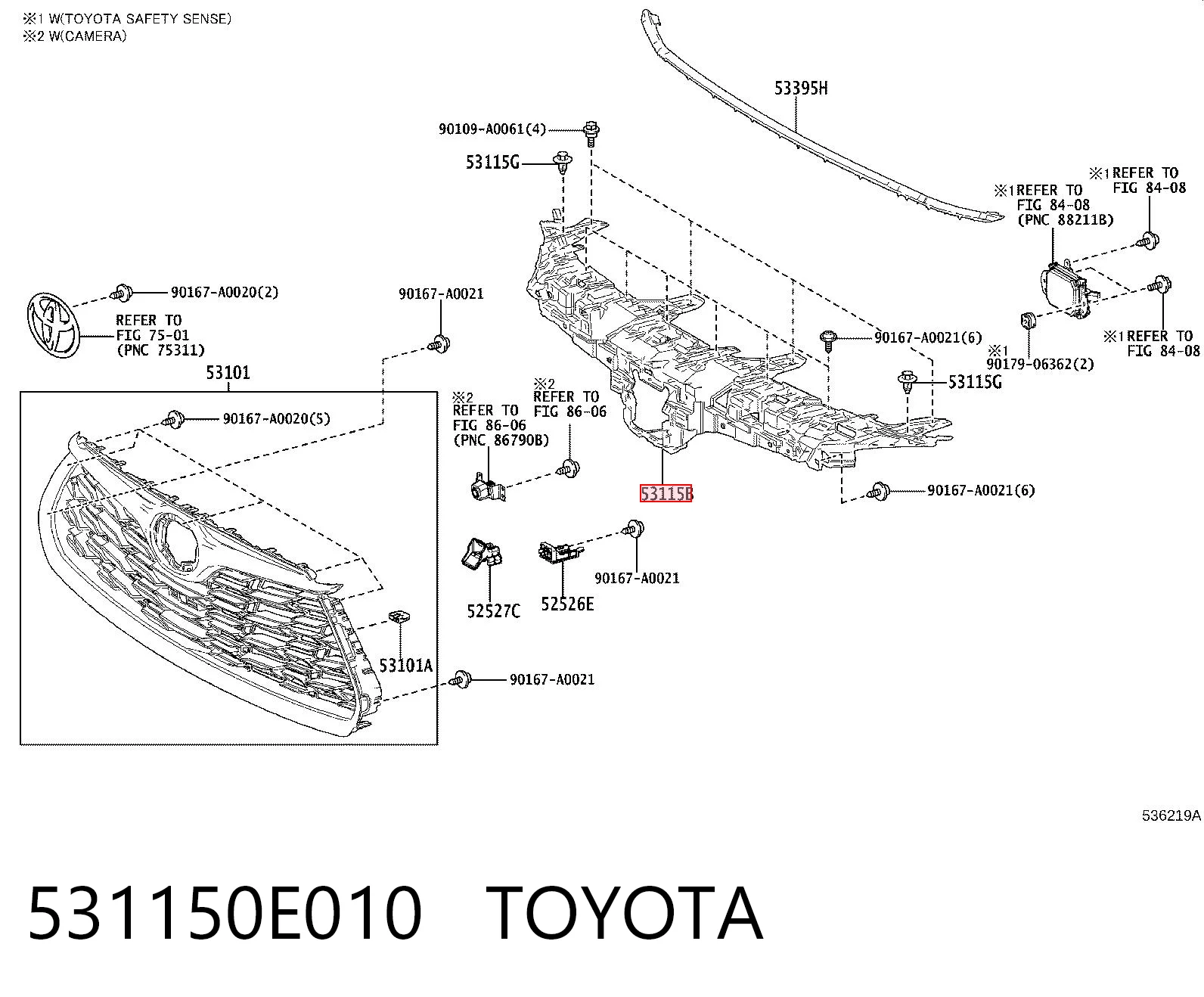 531150E010 Toyota Wspornik atrapy chłodnicy