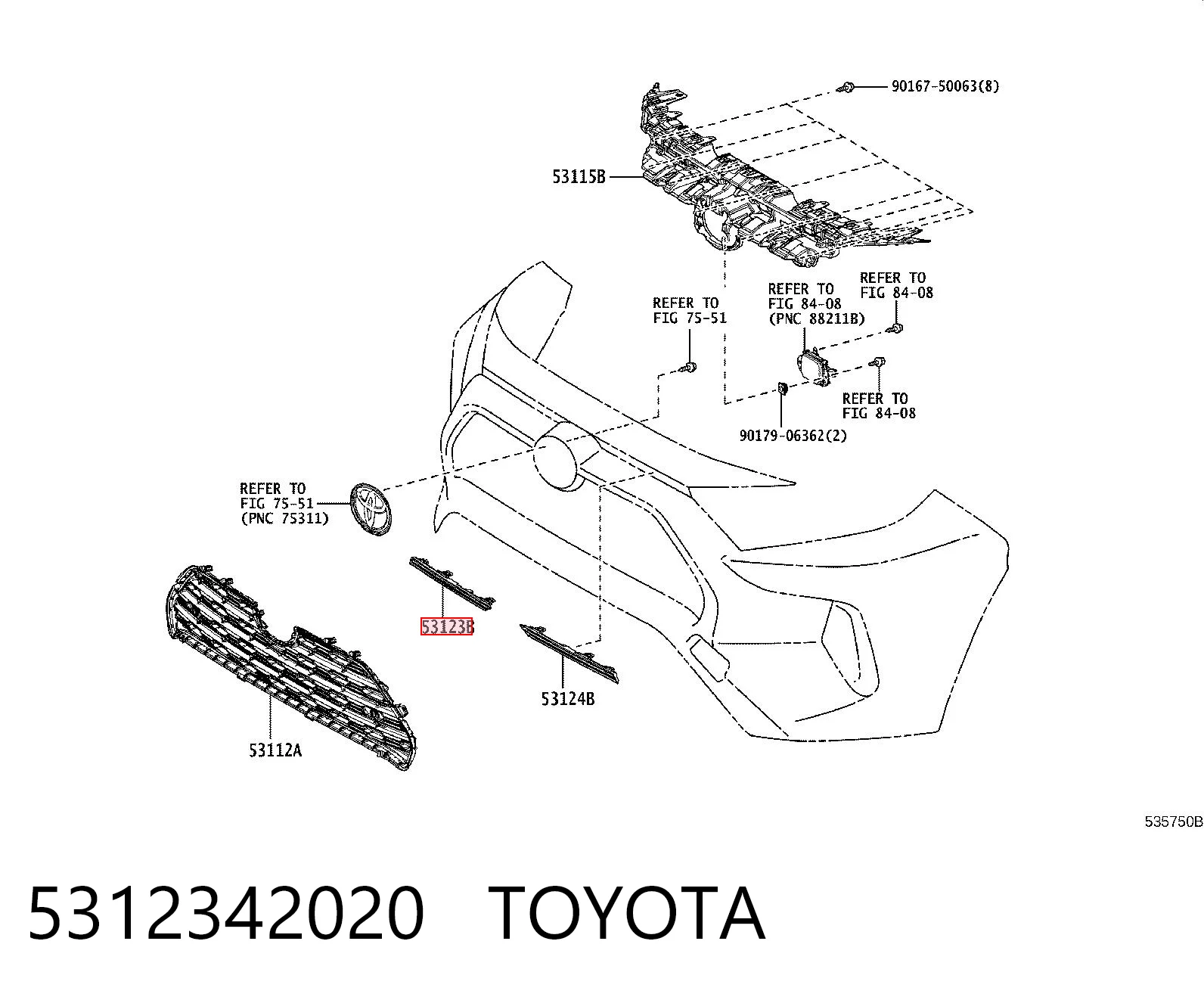 5312342020 Toyota Listwa ochronna atrapy chłodnicy prawa