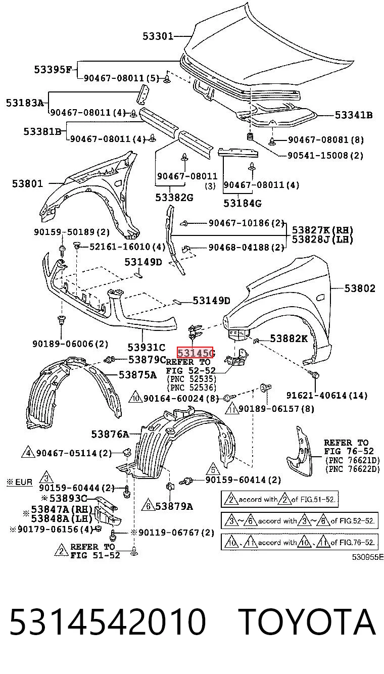 5314542010 Toyota Spinka mocowania atrapy chłodnicy do panelu