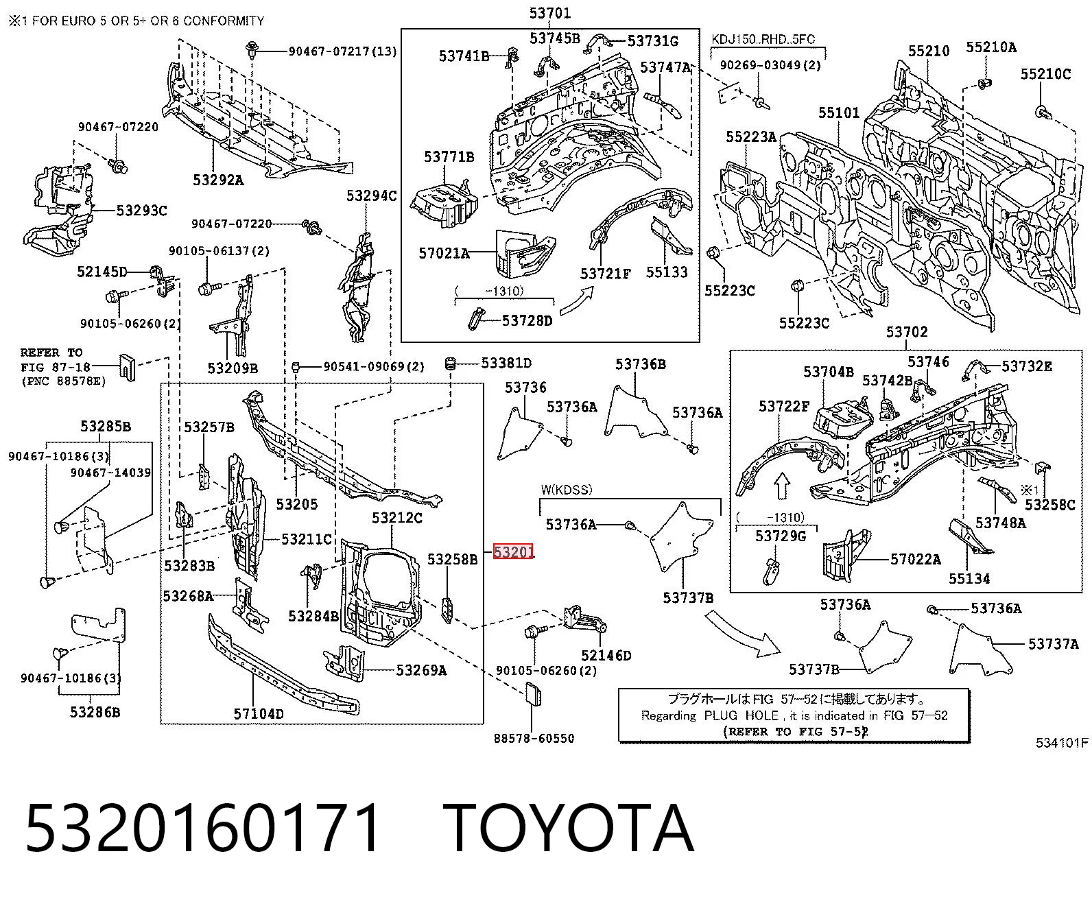 5320160171 Toyota Osłona chłodnicy kompletna (panel mocowania reflektorów)