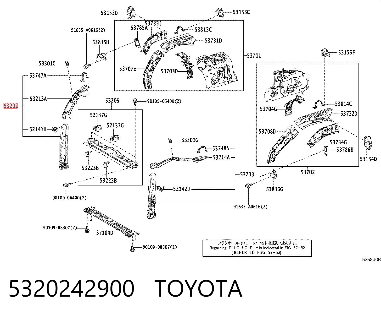 5320242900 Toyota Osłona chłodnicy prawa (panel mocowania reflektorów)