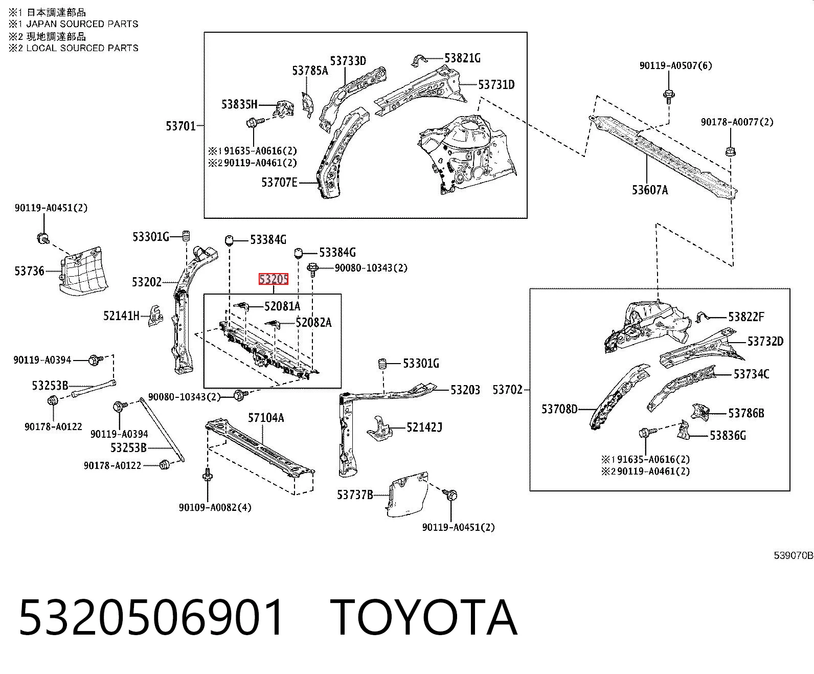 5320506901 Toyota Osłona chłodnicy górna (panel mocowania reflektorów)