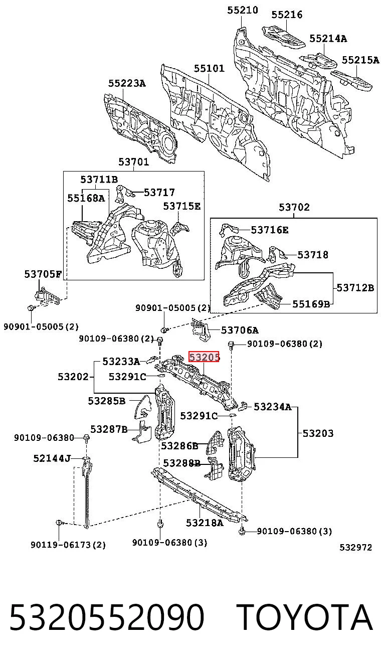5320552090 Toyota Osłona chłodnicy górna (panel mocowania reflektorów)