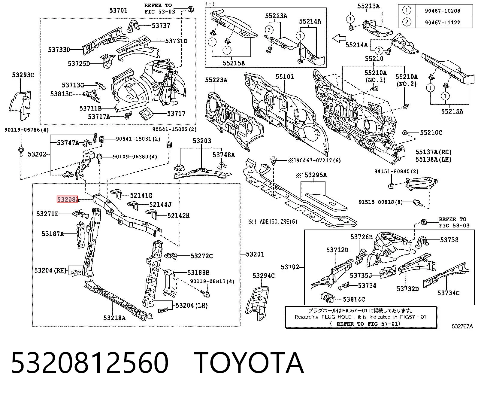 5320812560 Toyota Osłona chłodnicy górna (panel mocowania reflektorów)