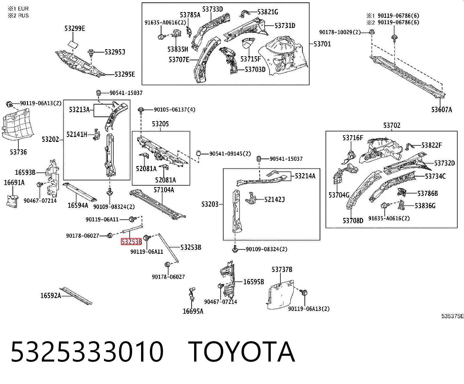 5325333010 Toyota Wspornik osłony chłodnicy górny