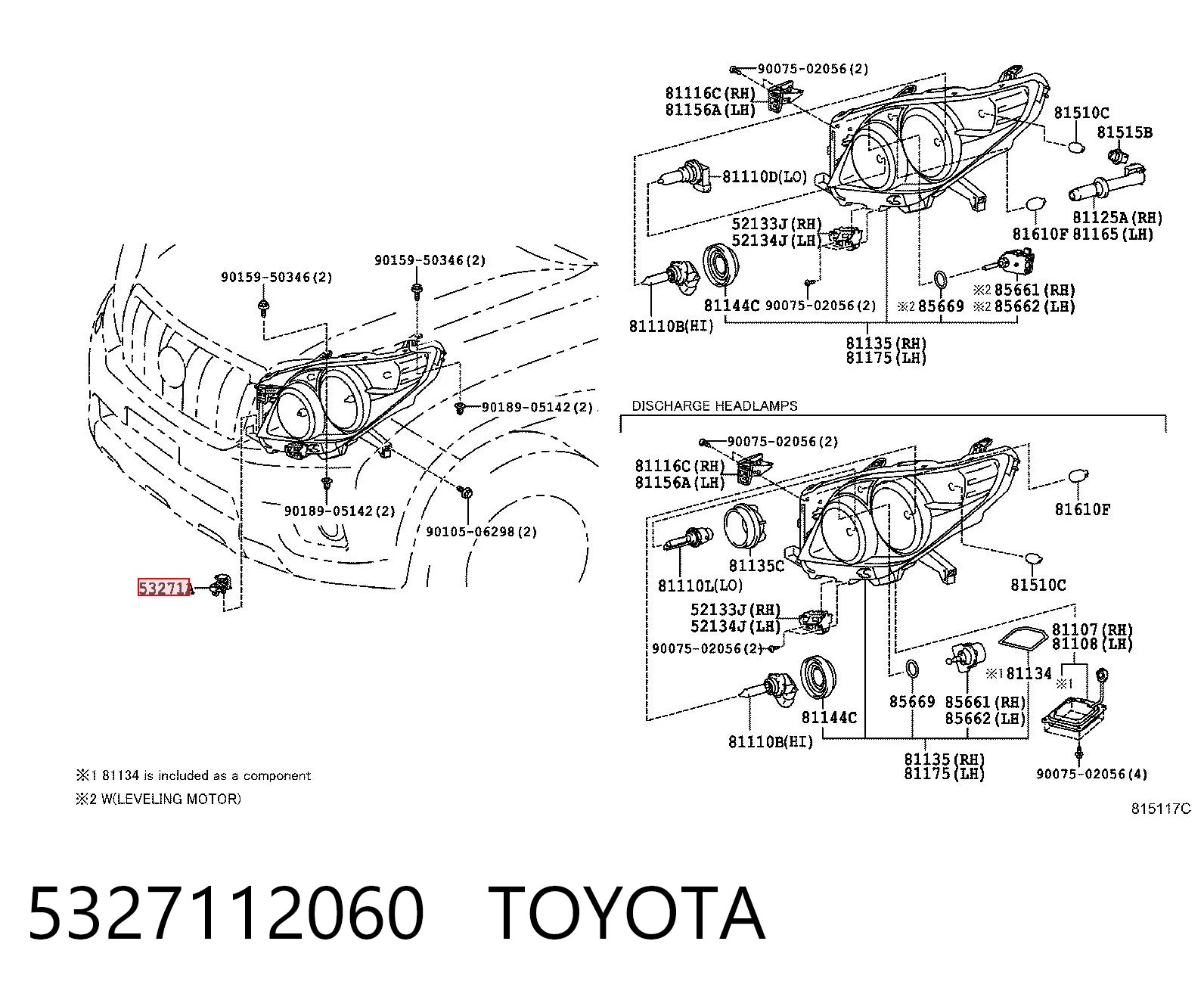 5327112060 Toyota Wspornik (adapter) mocowania reflektora przedniego