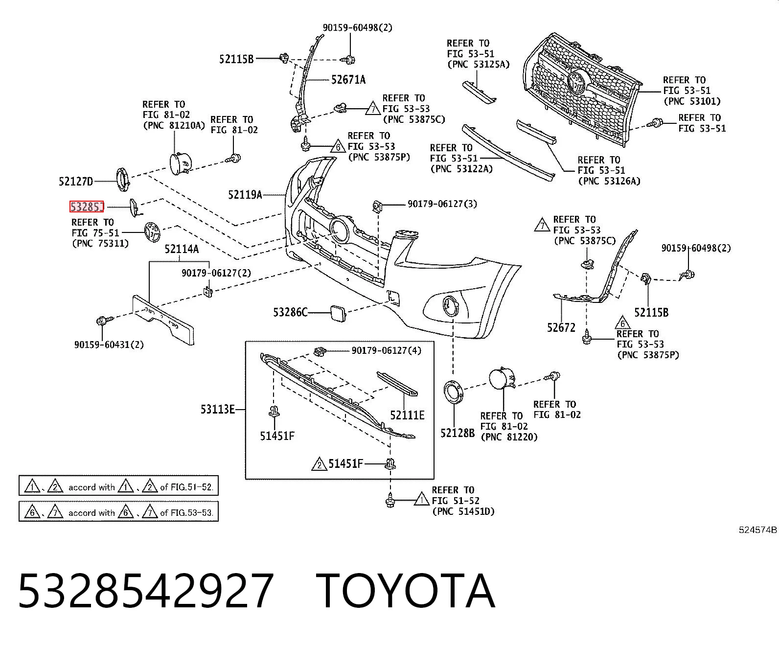5328542927 Toyota Zaślepka zderzaka haka holowniczego przednia prawa