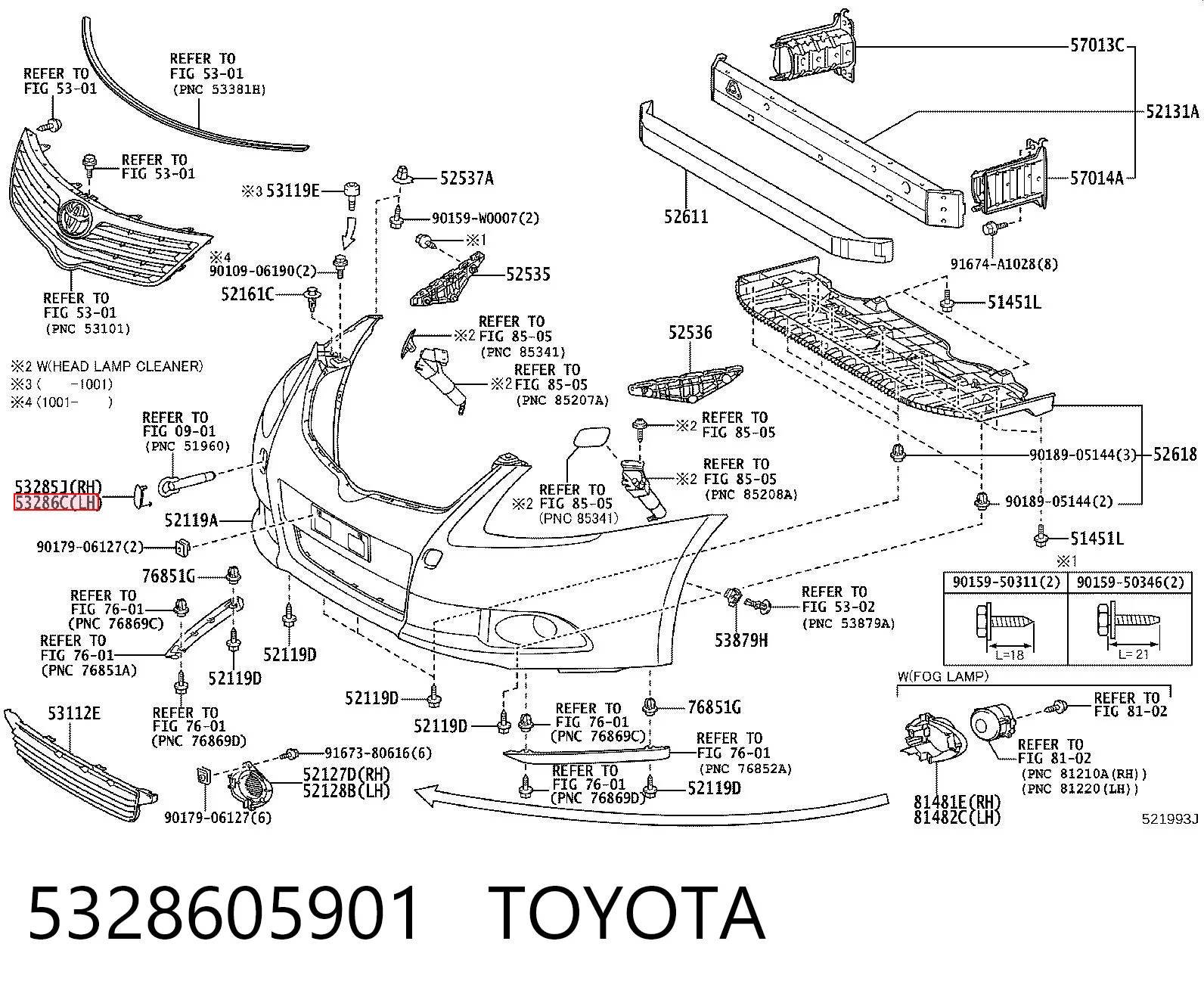 5328605901 Toyota Zaślepka zderzaka haka holowniczego przednia lewa