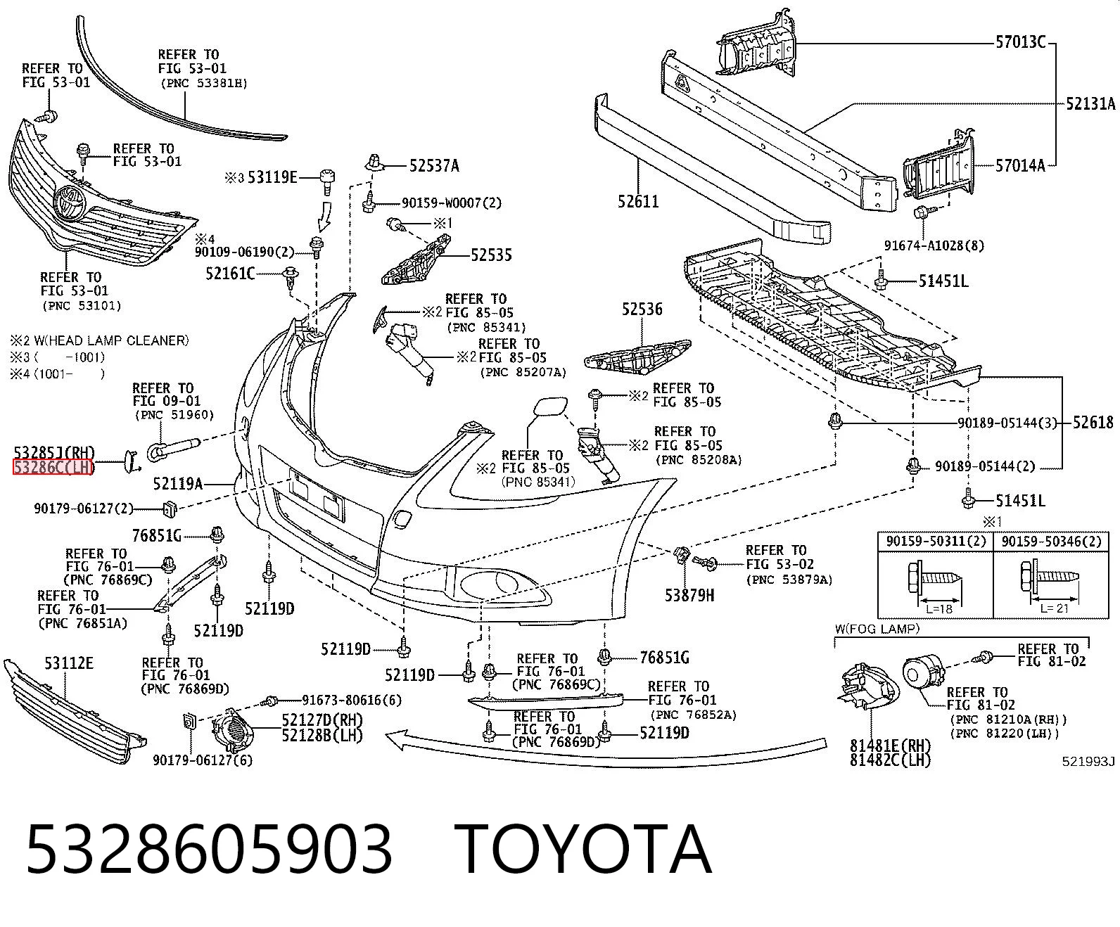 5328605903 Toyota Zaślepka zderzaka haka holowniczego przednia lewa