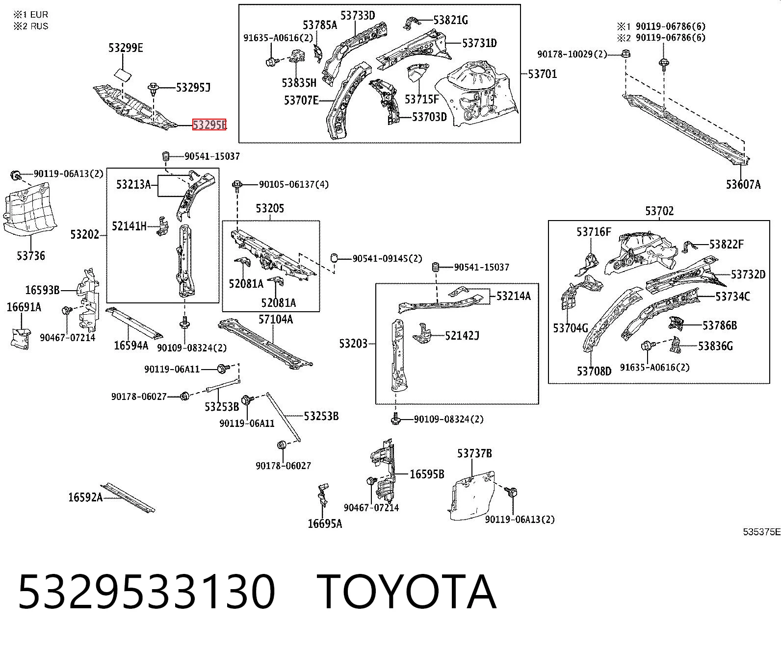 5329533130 Toyota Kierownica powietrza/deflektor chłodnicy górna
