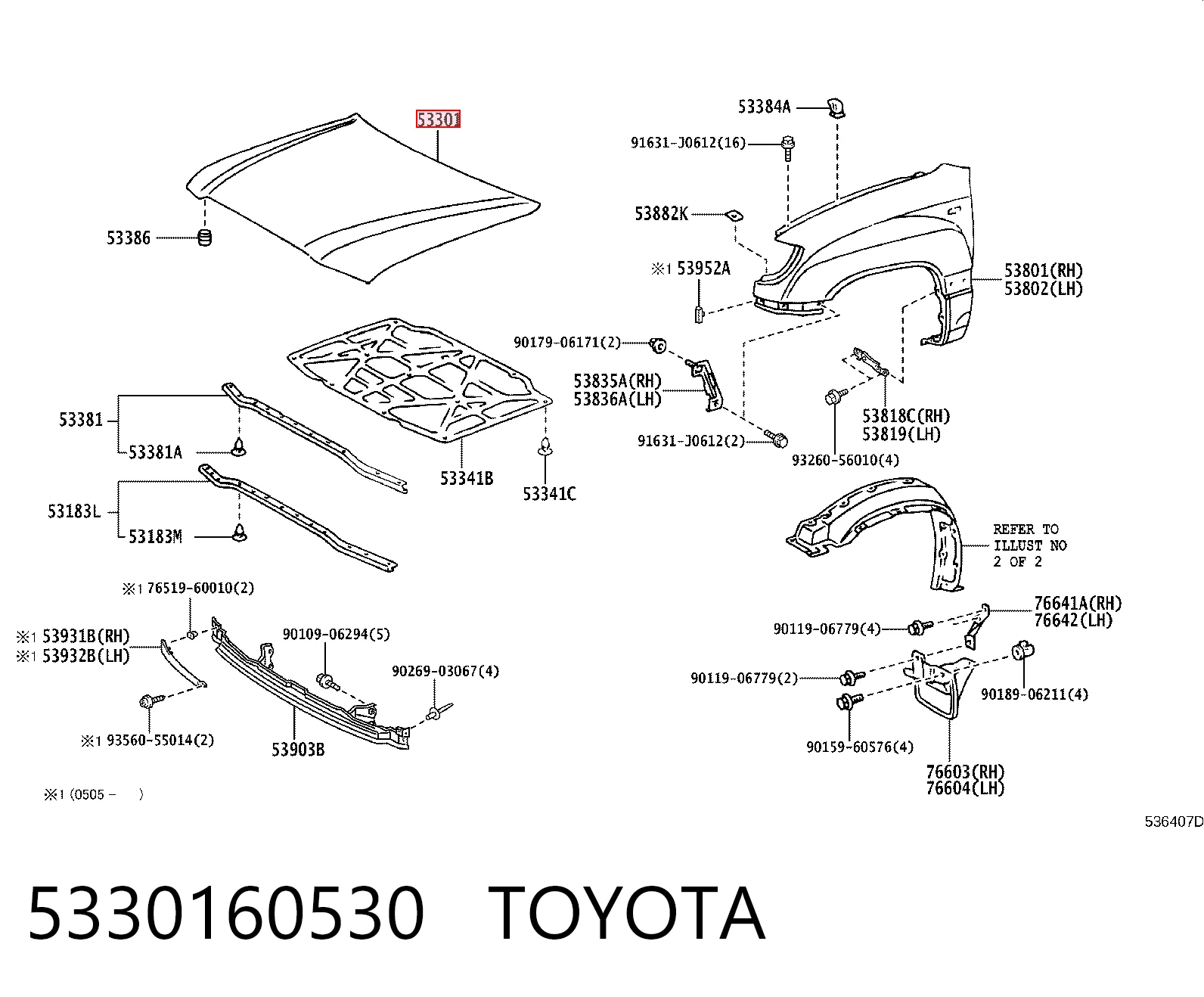 Do koszyka Maska silnika Toyota Land Cruiser 100 J10