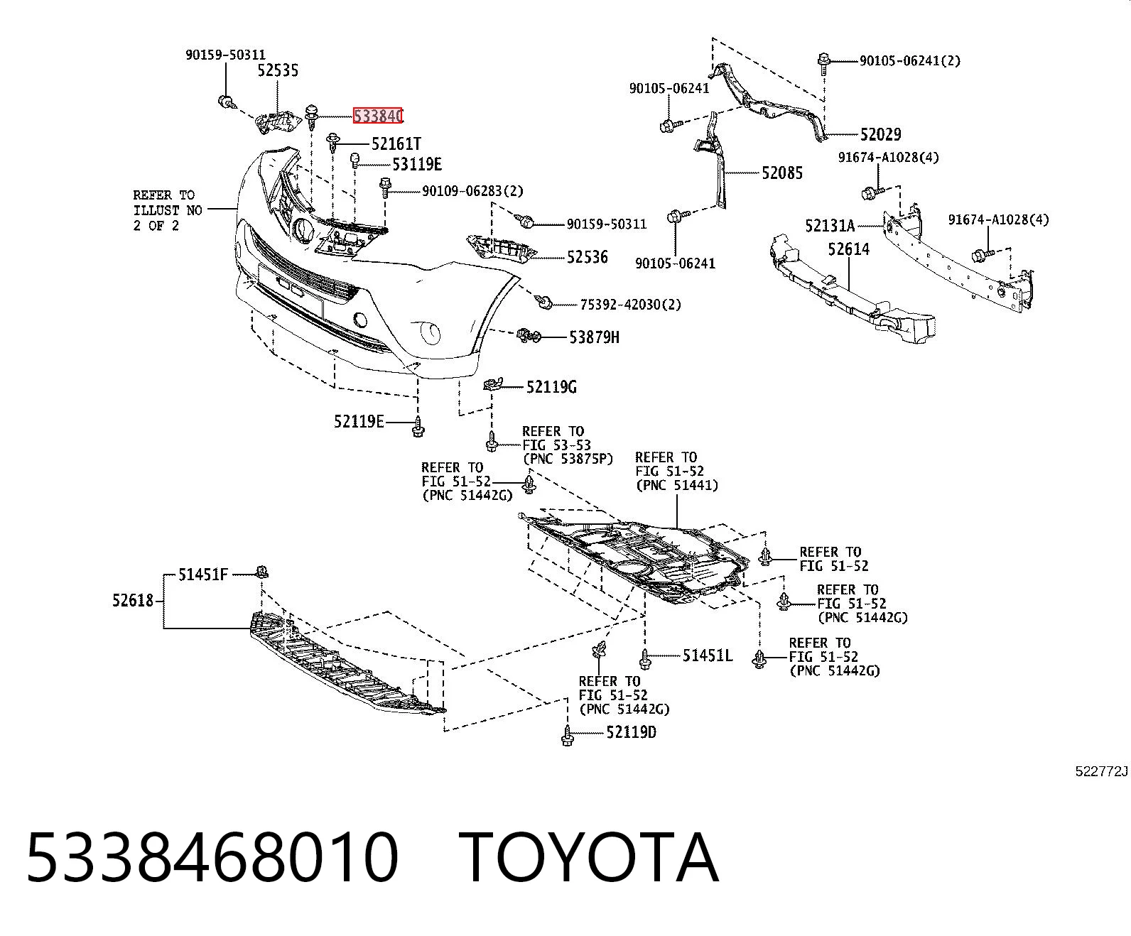 5338468010 Toyota Spinka mocowania atrapy chłodnicy do panelu
