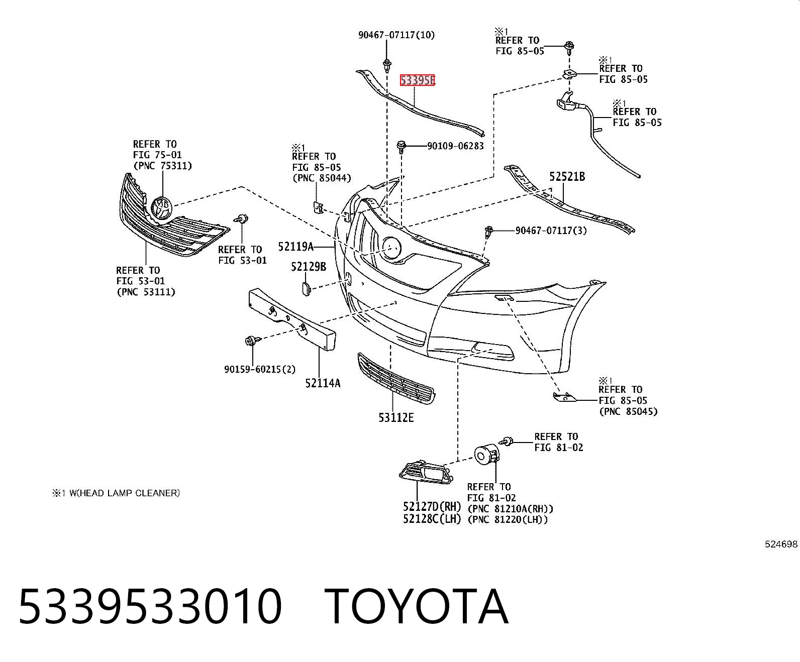 5339533010 Toyota Uszczelka maski